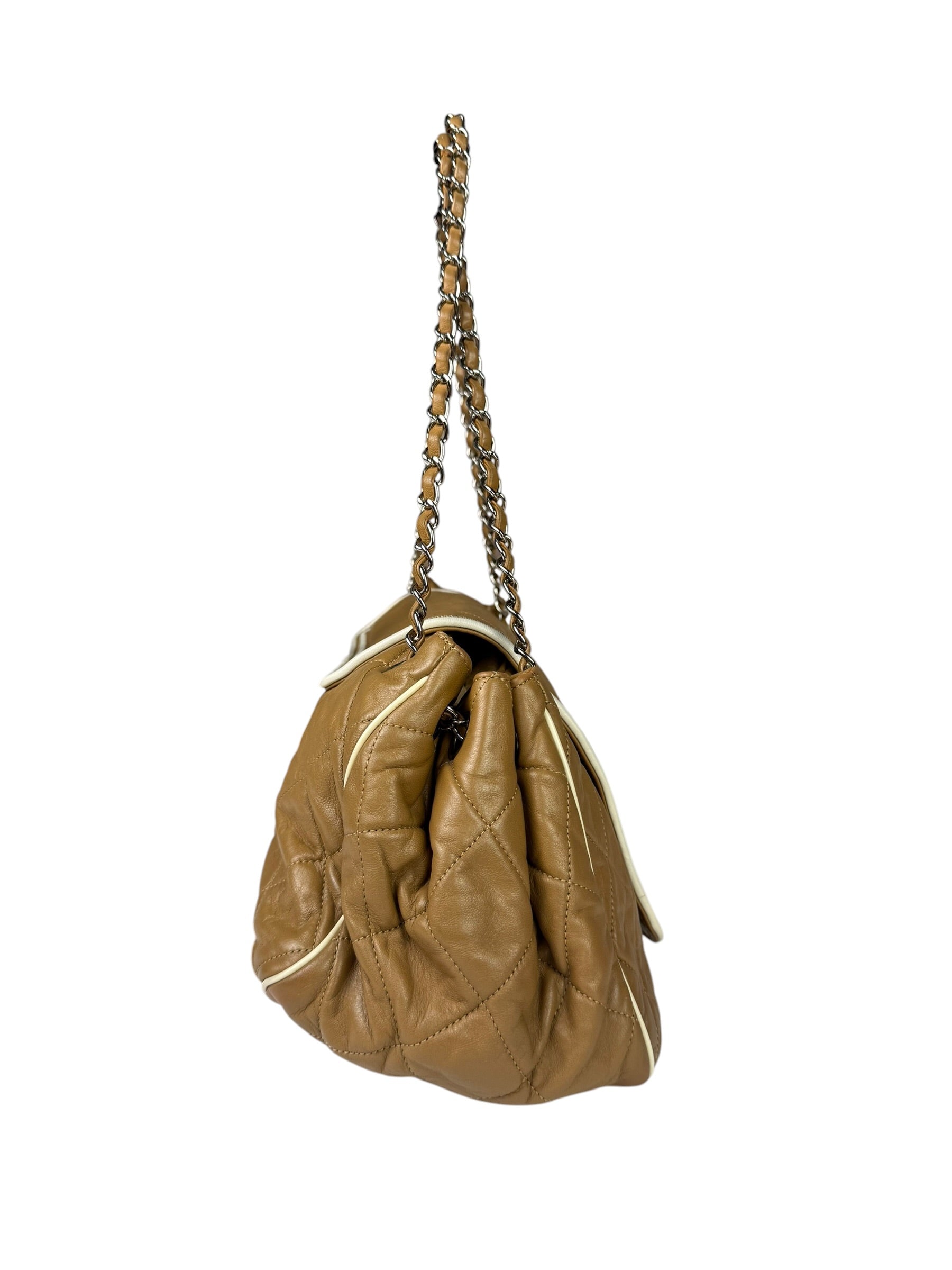 Chanel East/West Accordion Chain Beige Flap Bag 2008