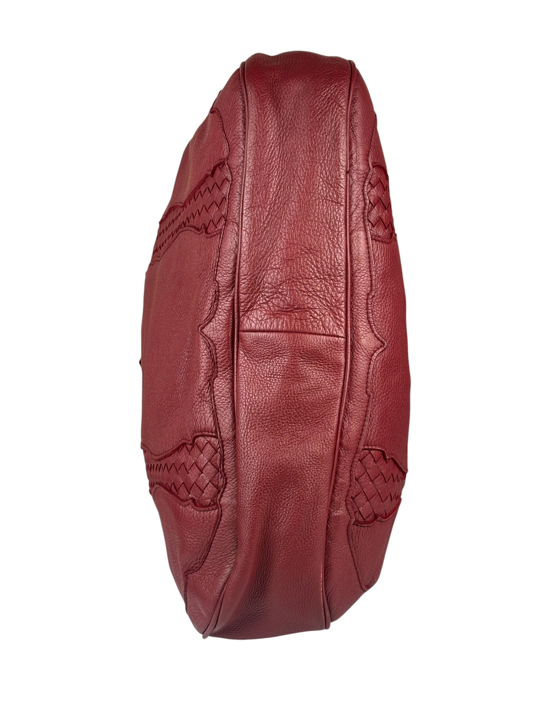 Bottega Veneta Red Leather Intrecciato Trim Hobo Bag
