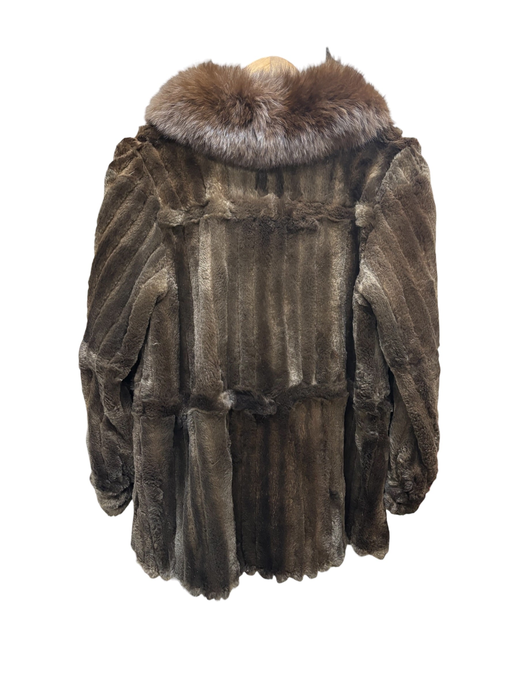 Jfa Nissin Brown Mink Fur Trim Chinchilla Fur Coat