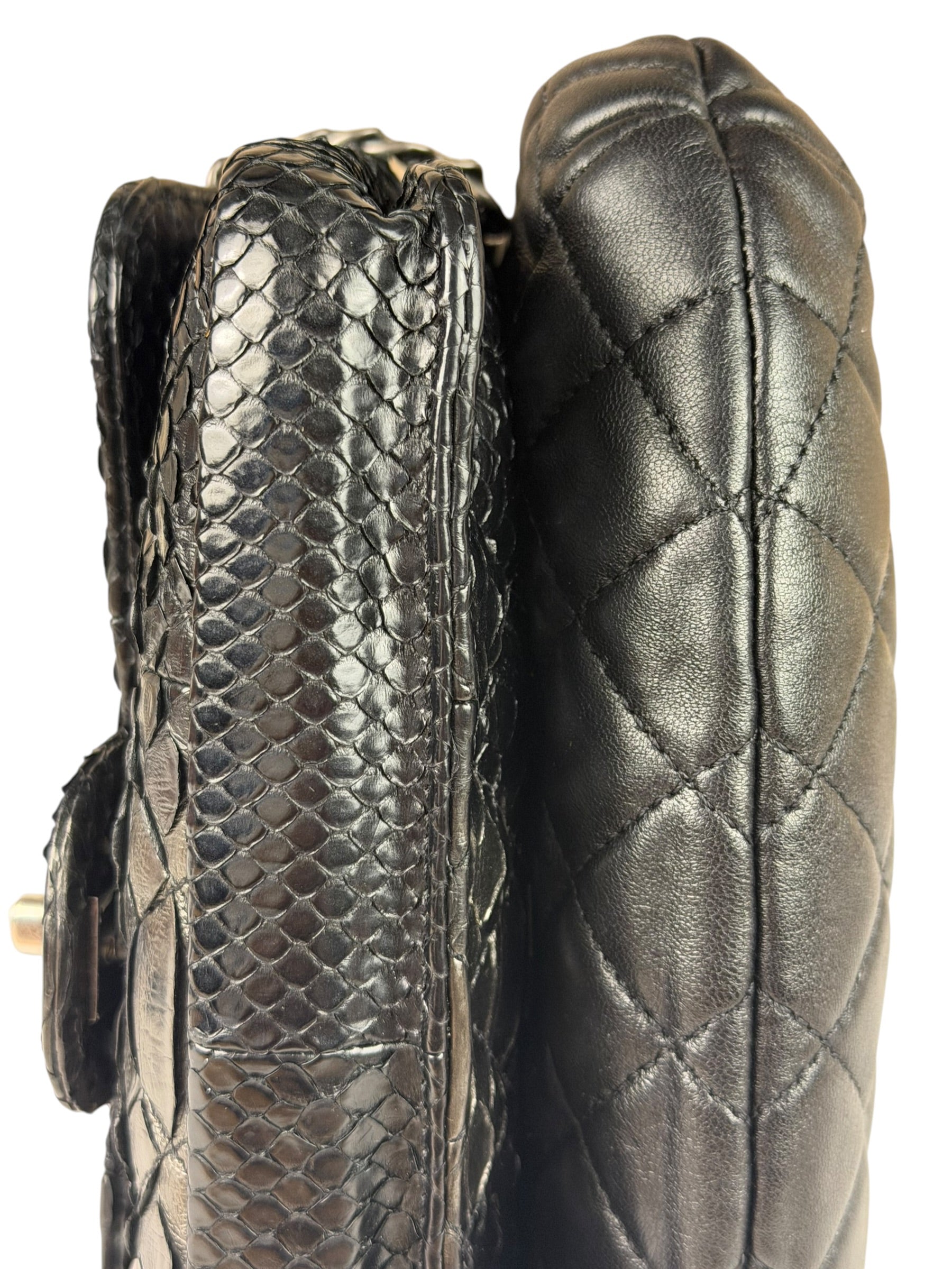 Chanel Black Python Leather Kiss-Lock Flap Bag 2015