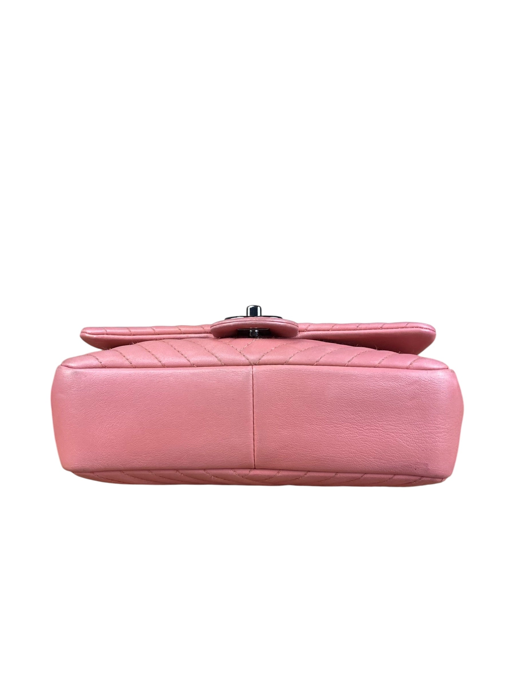 Chanel Pink Chevron Lambskin Flap Bag 2015