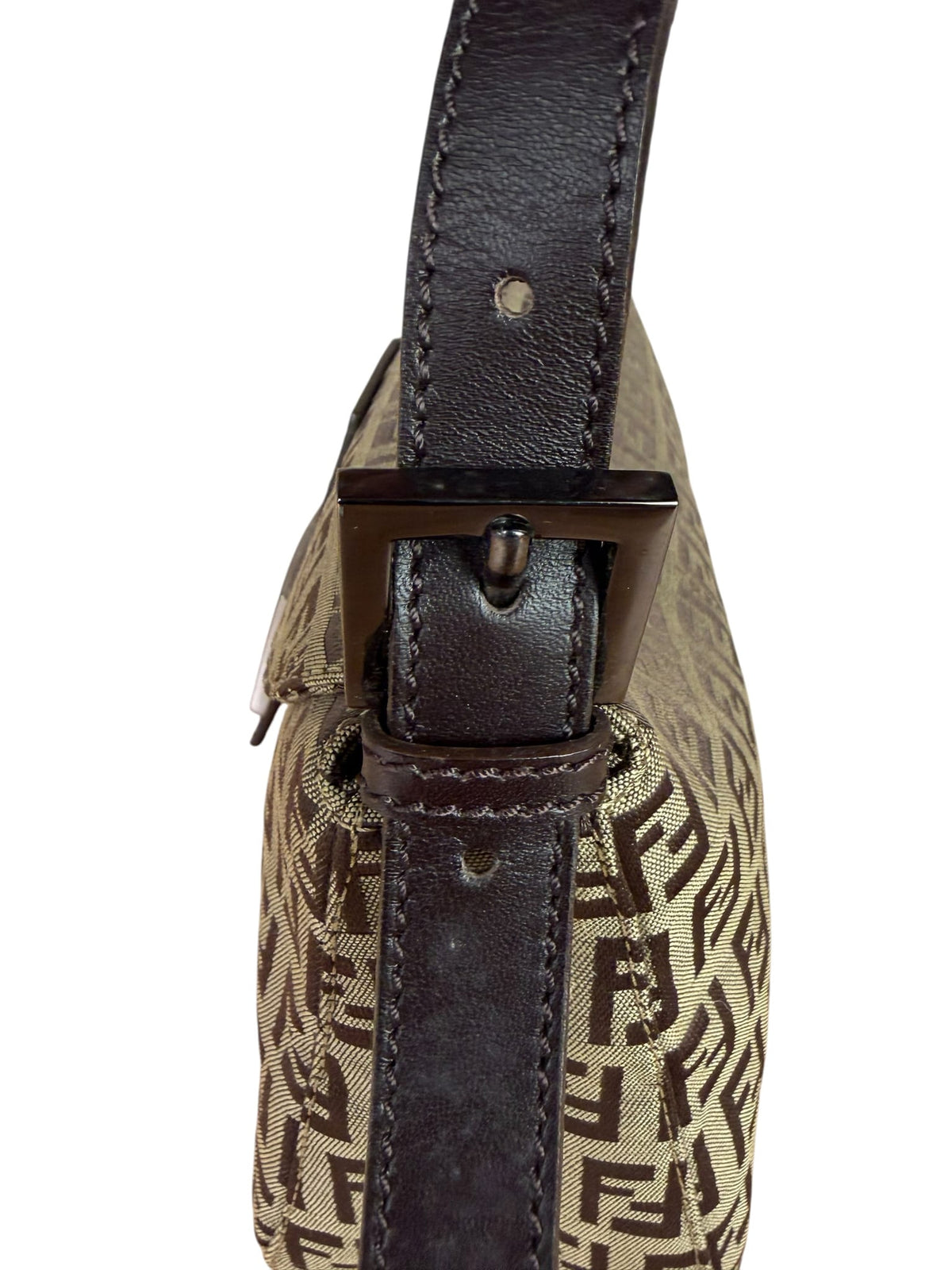 Fendi Beige/Brown Leather Trim Zucca Baguette