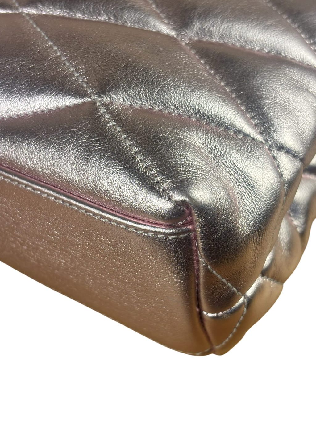YSL Metallic Pink Quilted Lambskin LargeSade Puffer Envelope Clutch