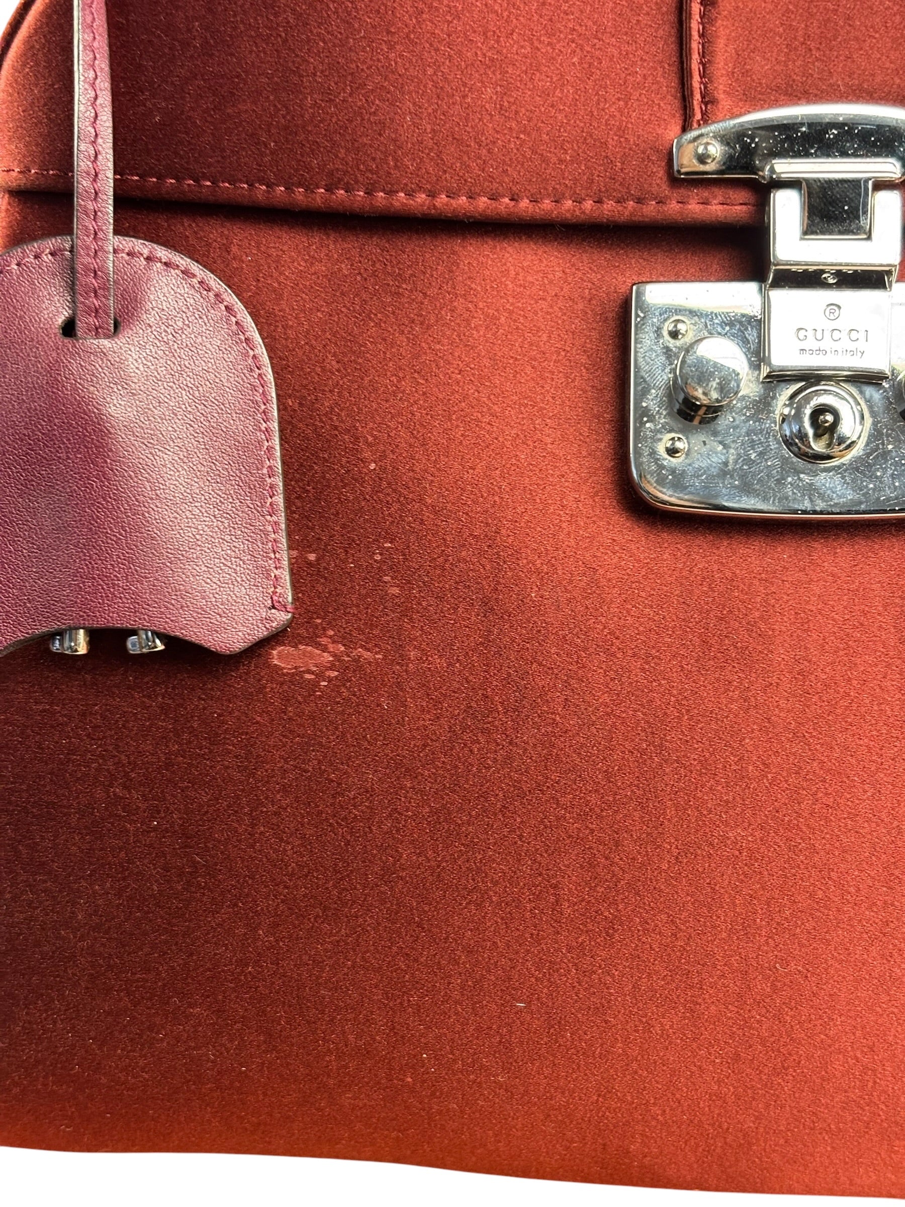 Gucci Burgundy Satin Bamboo Top Handle Bag