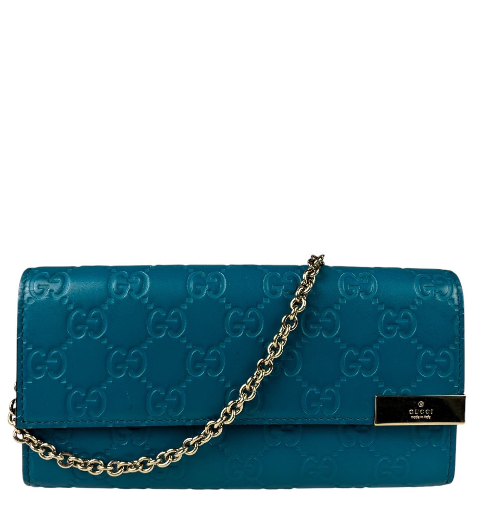 Gucci Turquoise Blue Guccissima Wallet On Chain