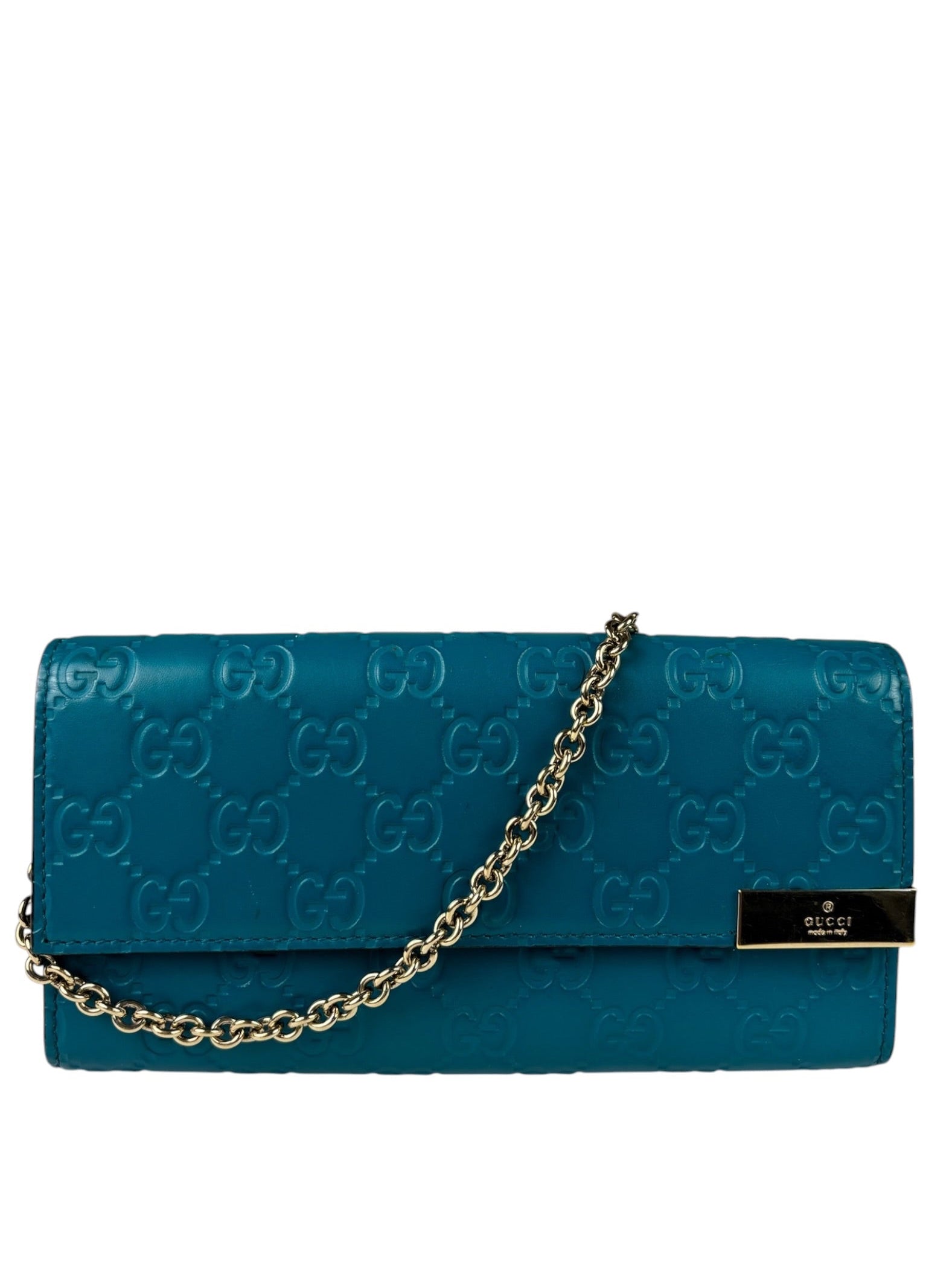 Gucci Turquoise Blue Guccissima Wallet On Chain