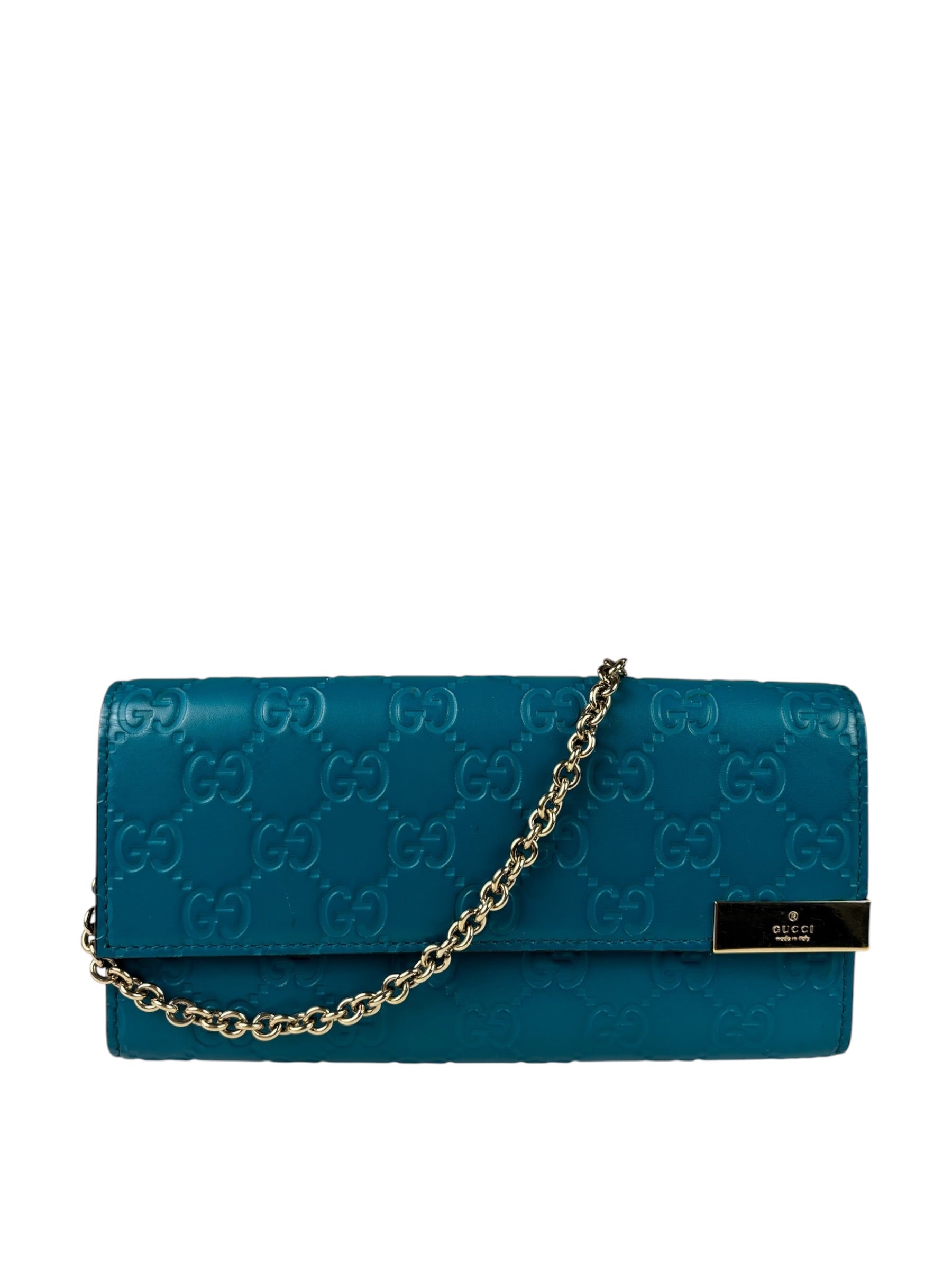 Gucci Turquoise Blue Guccissima Wallet On Chain