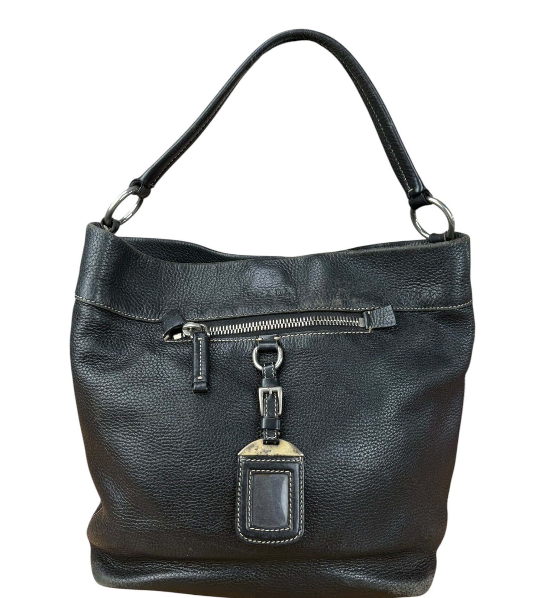 Prada Vintage Black Pebbled Leather Hobo Bag