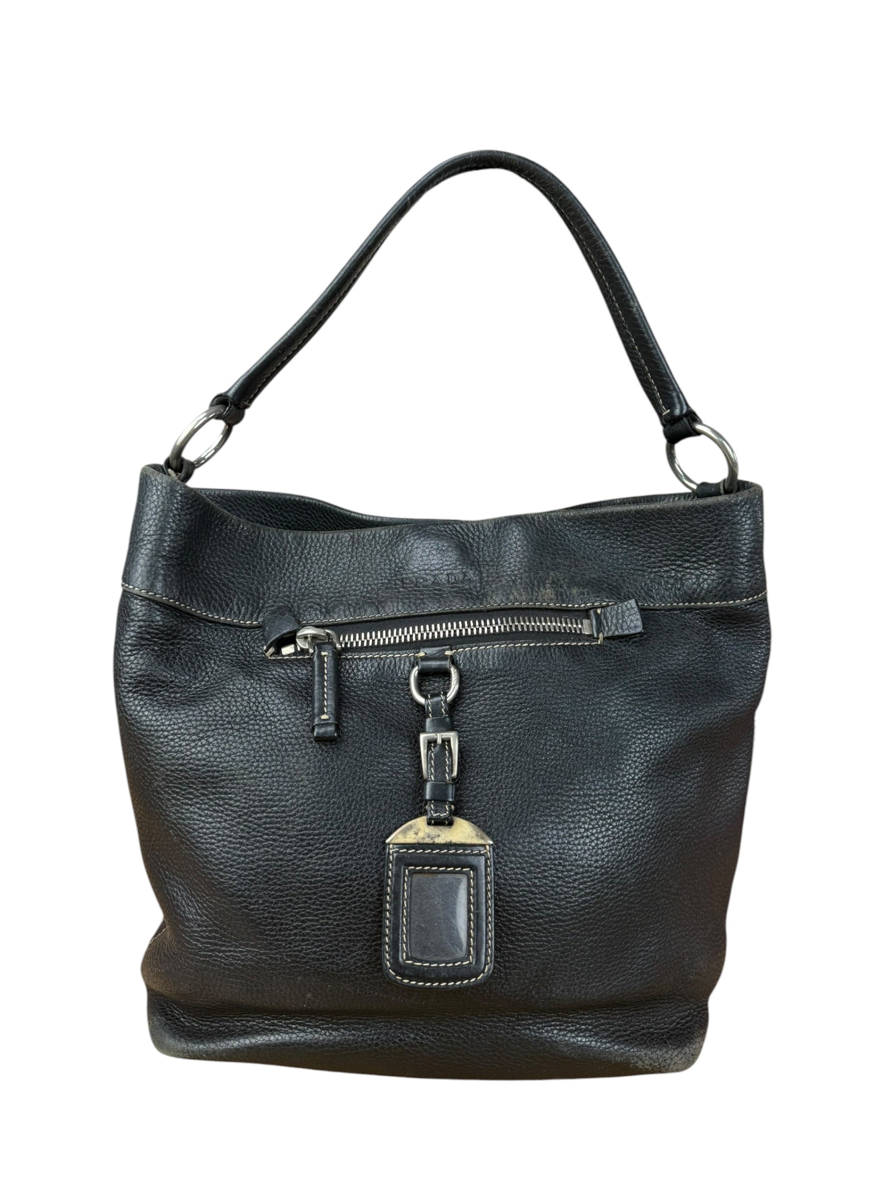 Prada Vintage Black Pebbled Leather Hobo Bag