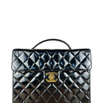 Chanel CC Black Patent Quilted Flap Briefcase Handbag '95
