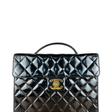 Chanel CC Black Patent Quilted Flap Briefcase Handbag '95