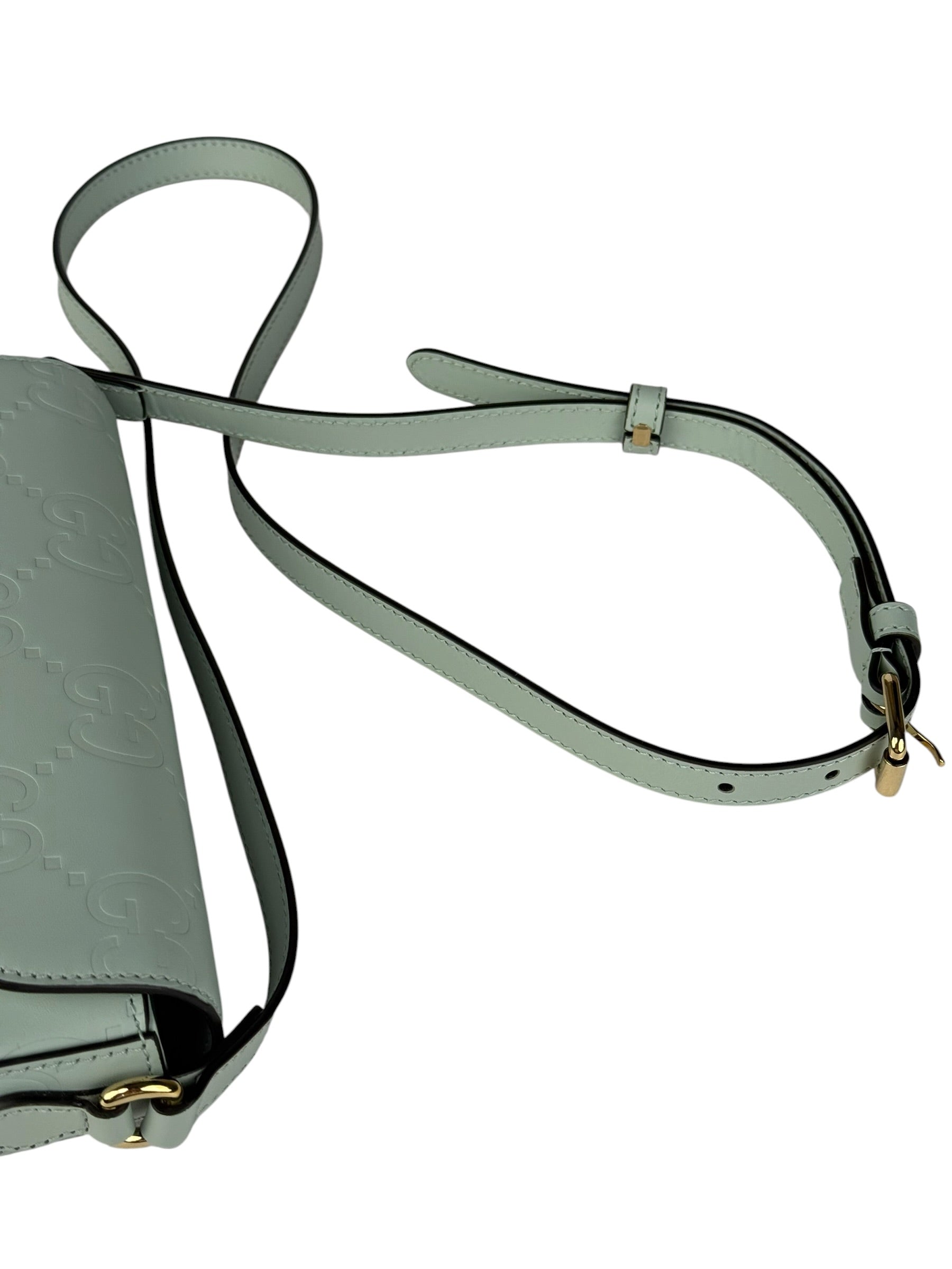 Gucci GG Super Mini Leather Shoulder Bag Pale Blue