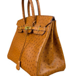 Hermes Birkin 35 Ostrich Leather Handbag Gold Hardware