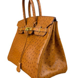 Hermes Birkin 35 Ostrich Leather Handbag Gold Hardware