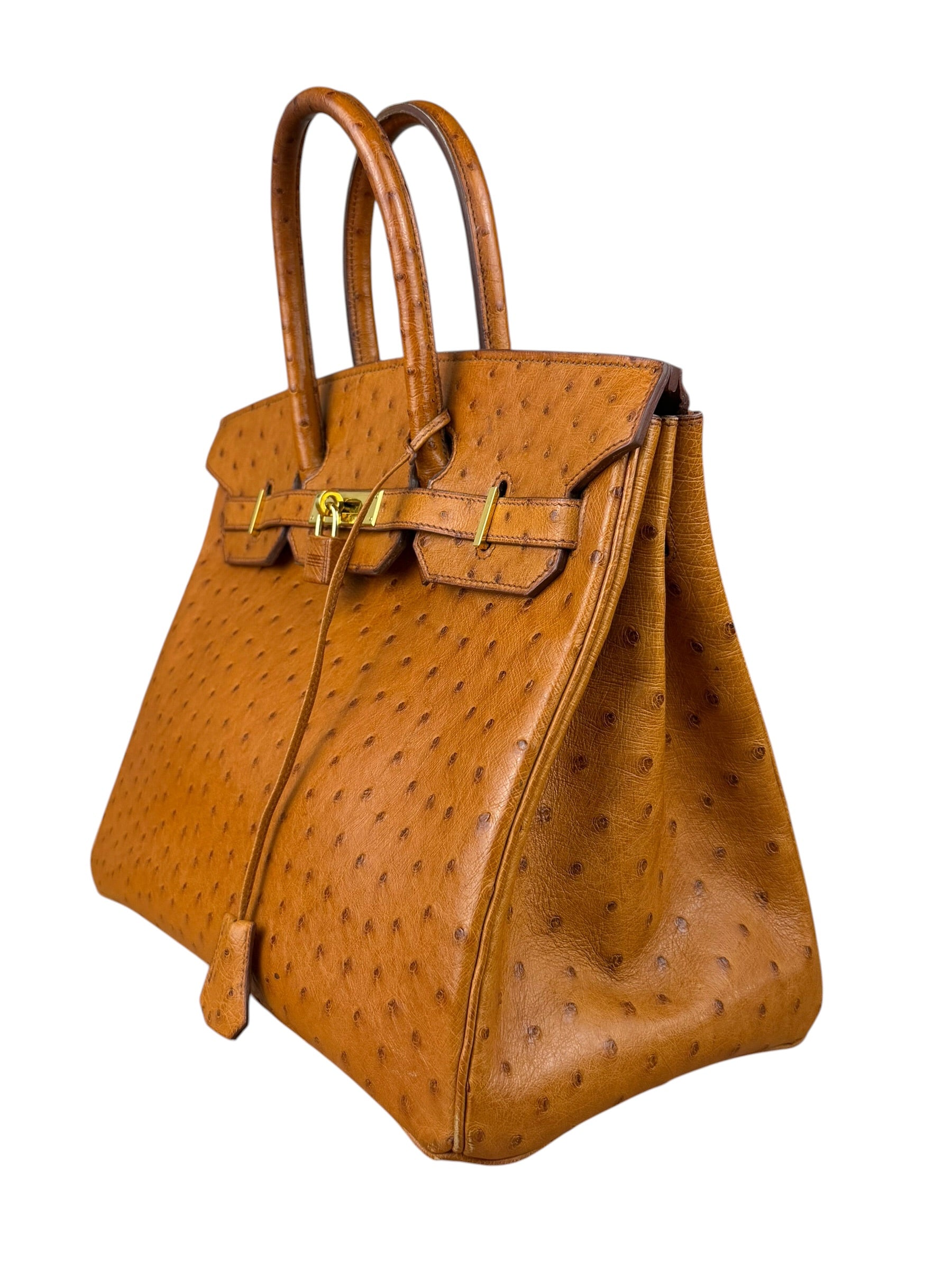 Hermes Birkin 35 Ostrich Leather Handbag Gold Hardware