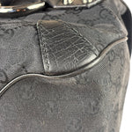 Gucci Black Leather Trim GG Horsebit Shoulder Bag