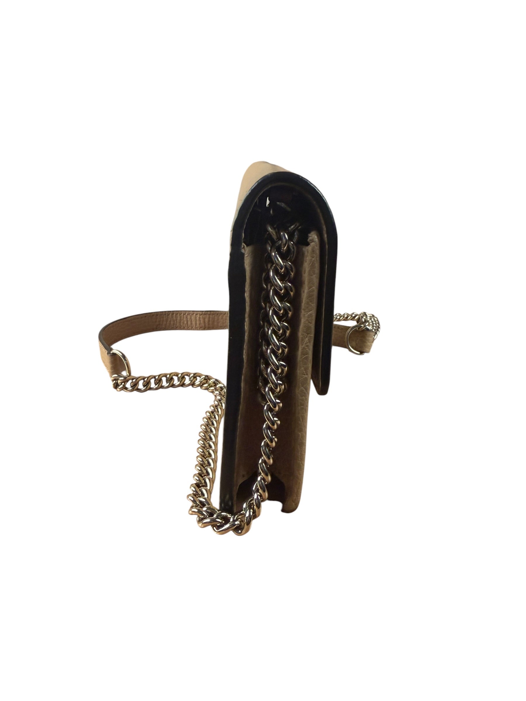 Gucci Light Caramel Pebbled Leather Wallet On Chain