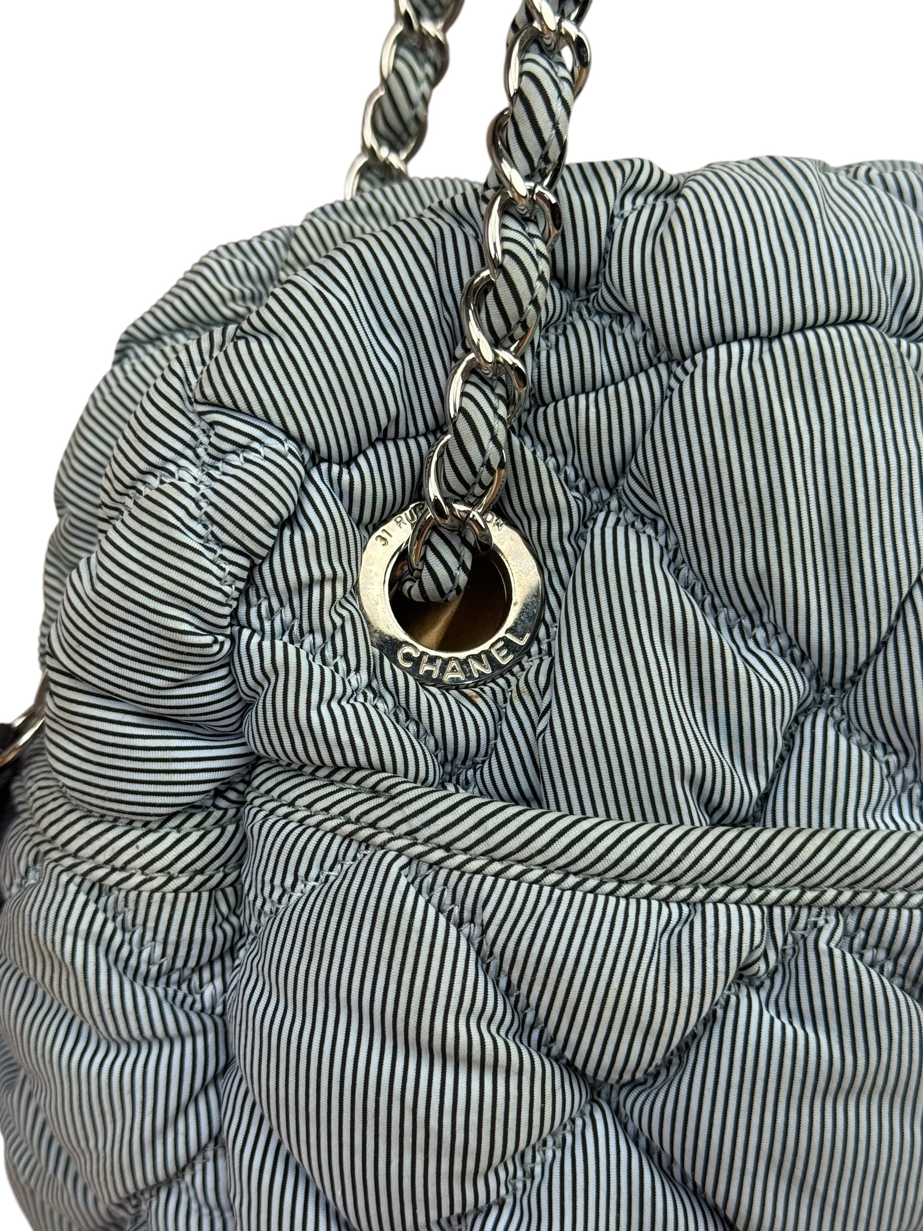 Chanel Grey/Black Quilted Nylon Bubble Shoulder Bag 2009