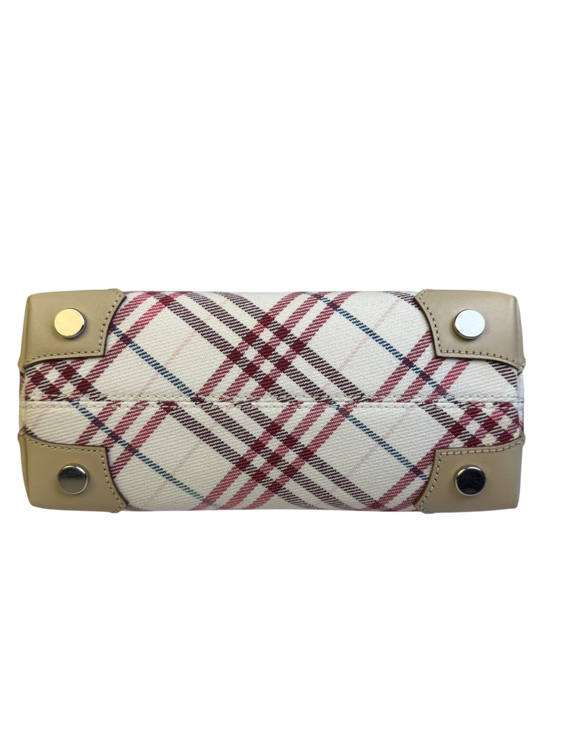 Burberry White/Beige Leather Trim Nova Check Pochette