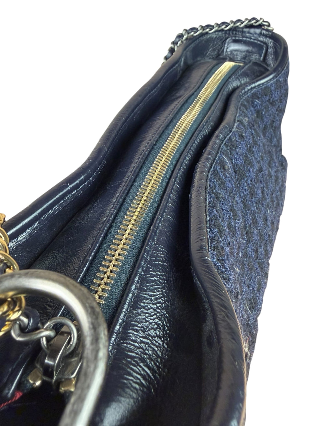 Chanel Navy Leather Trim/Tweed Gabrielle Shoulder Bag