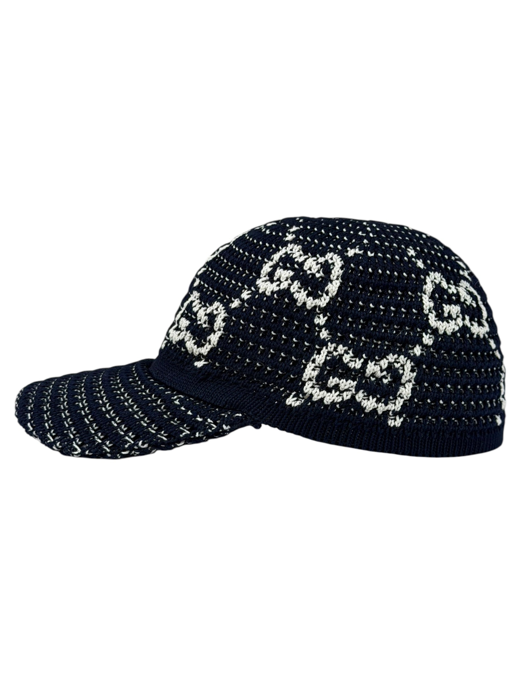 Gucci Navy GG Crochet Cotton Baseball Hat