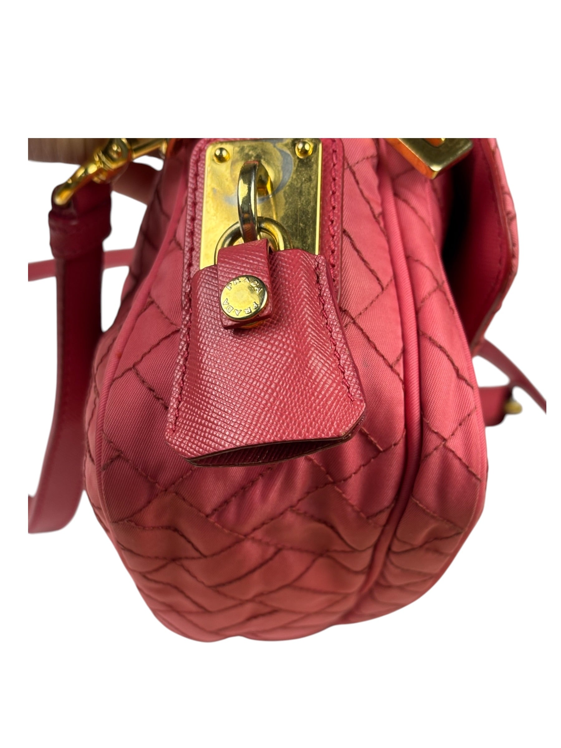 Prada Pink Leather Trim/Synthetic Tessuto Camera Bag