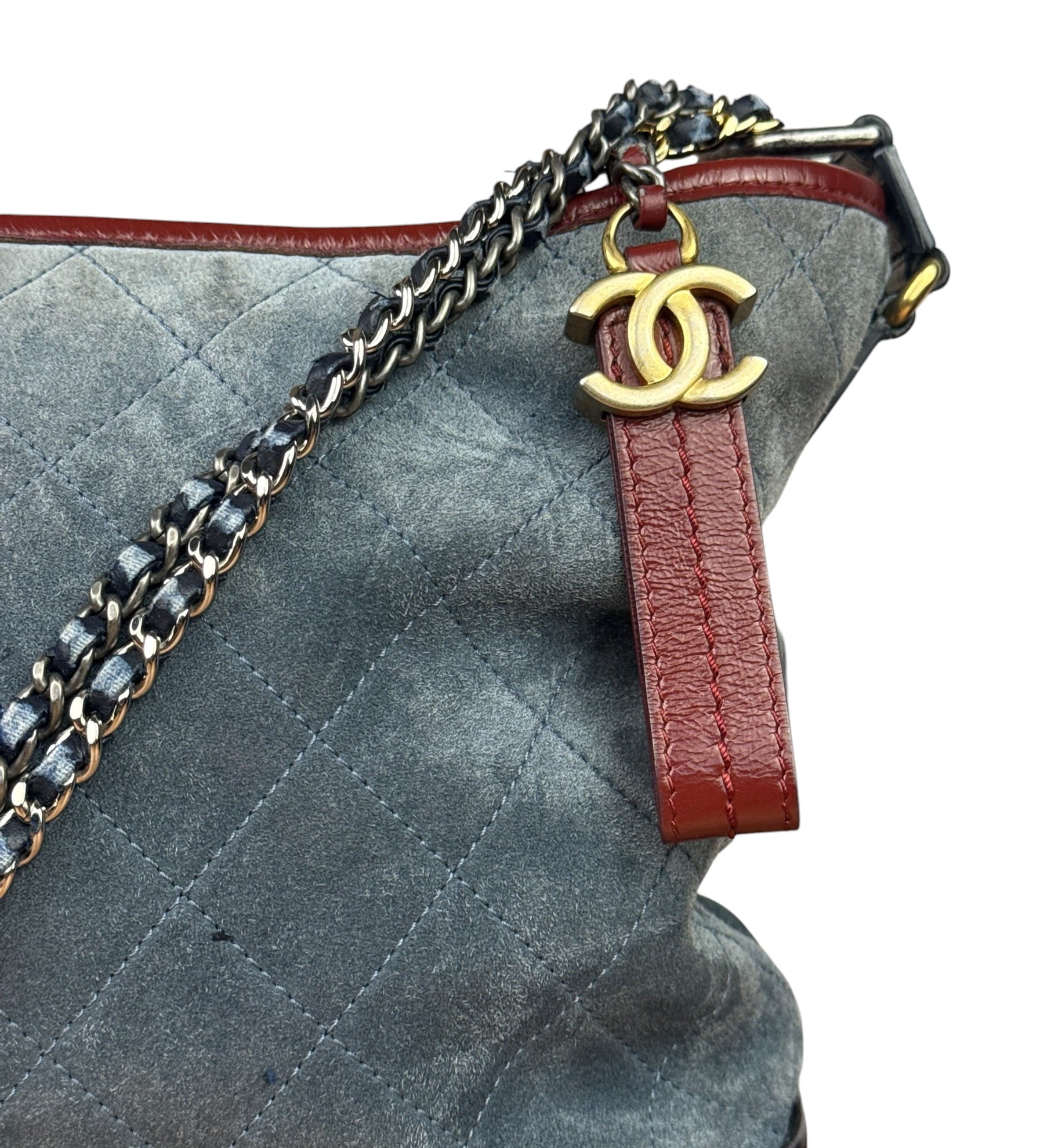 Chanel Bicolor Quilted Suede Leather Trim Medium Gabrielle Hobo Bag 2017