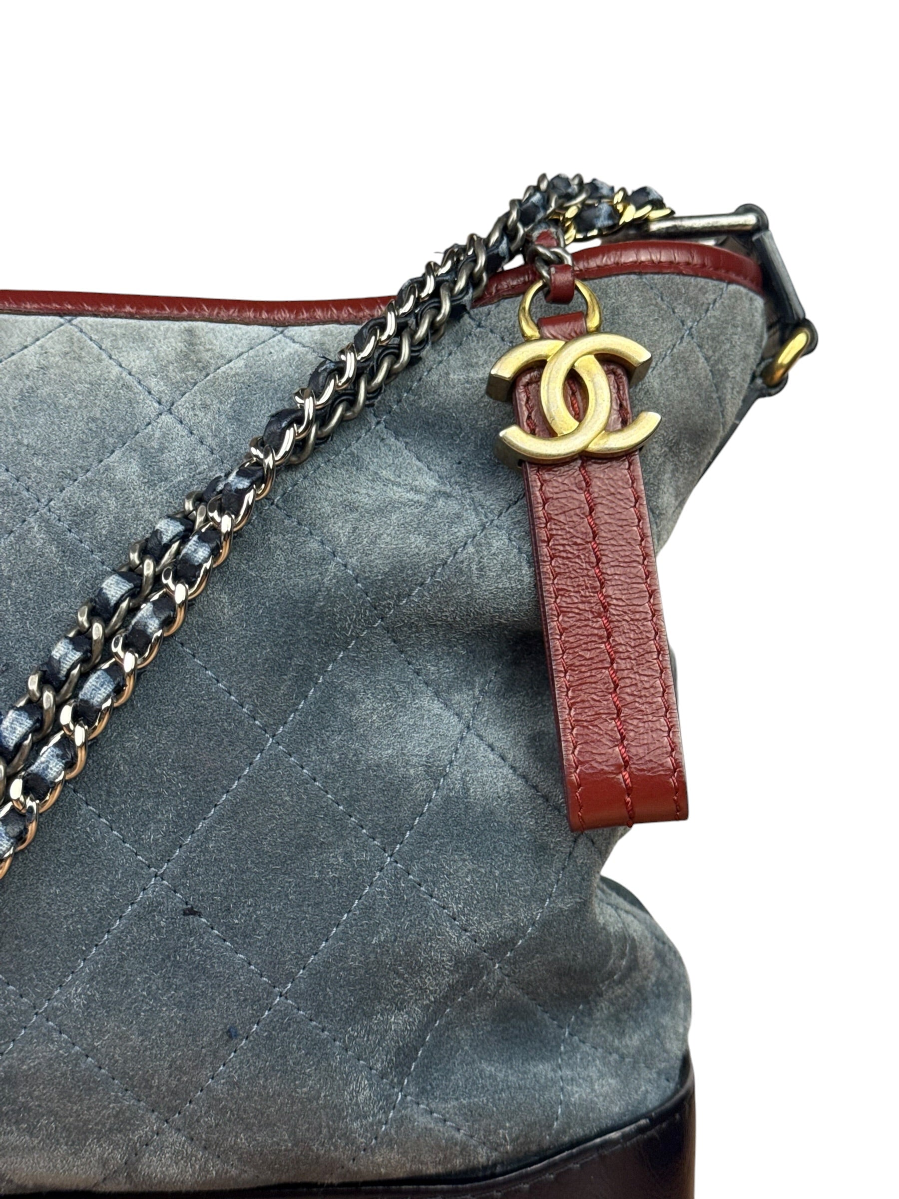 Chanel Bicolor Quilted Suede Leather Trim Medium Gabrielle Hobo Bag 2017