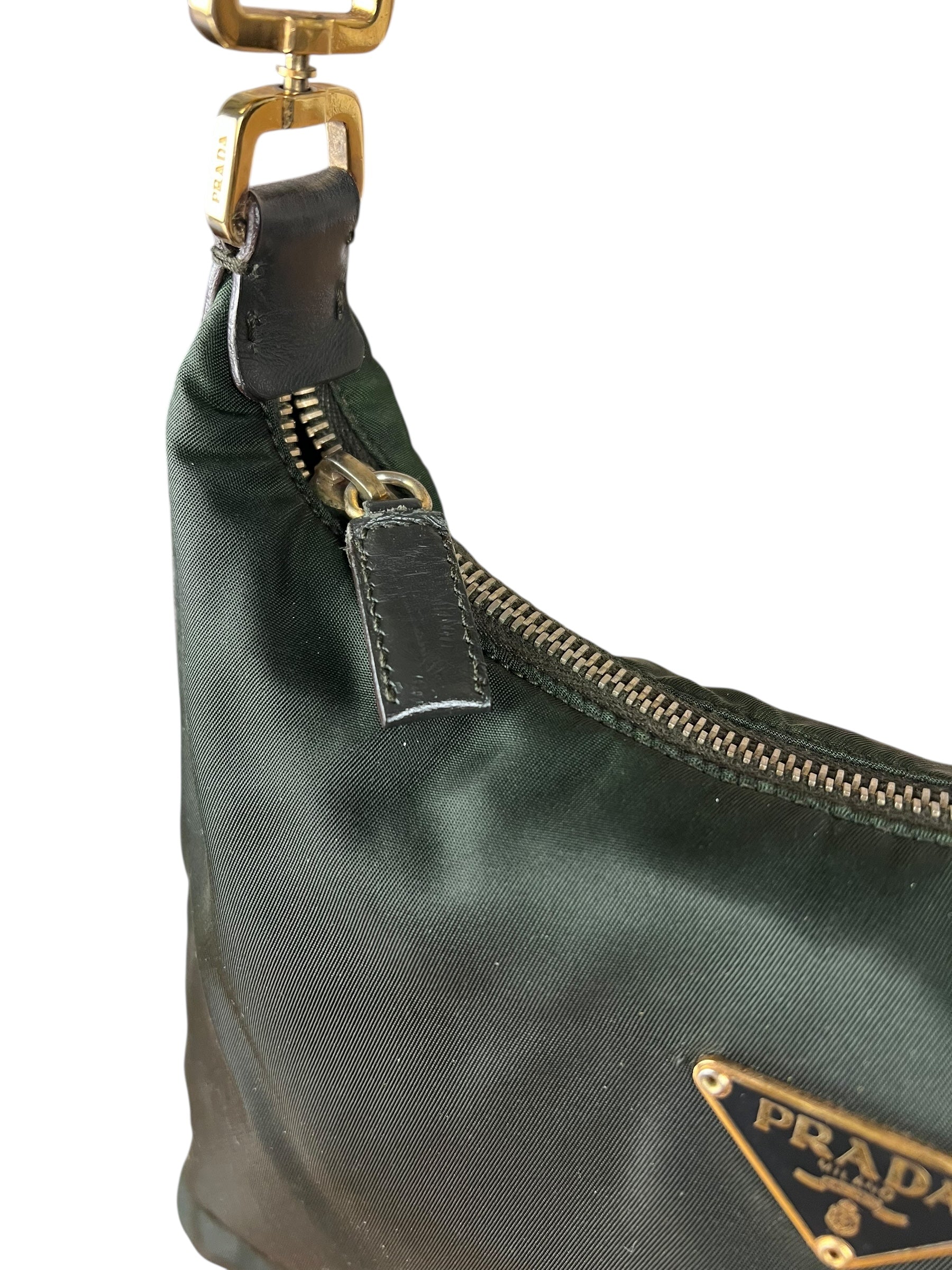 Prada Shoulder Bag Green Canvas Strap
