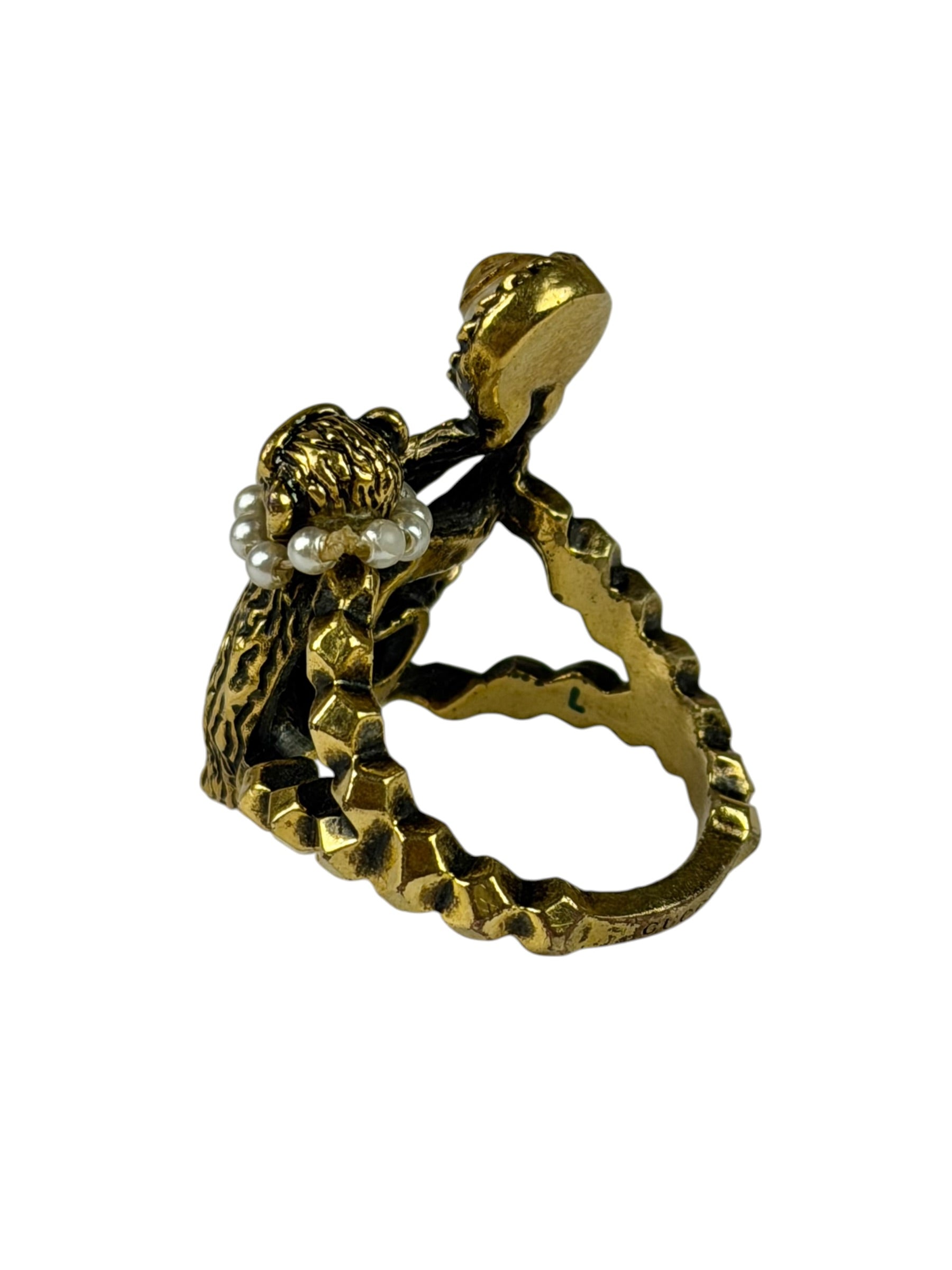 Gucci Faux Pearl Monkey Ring