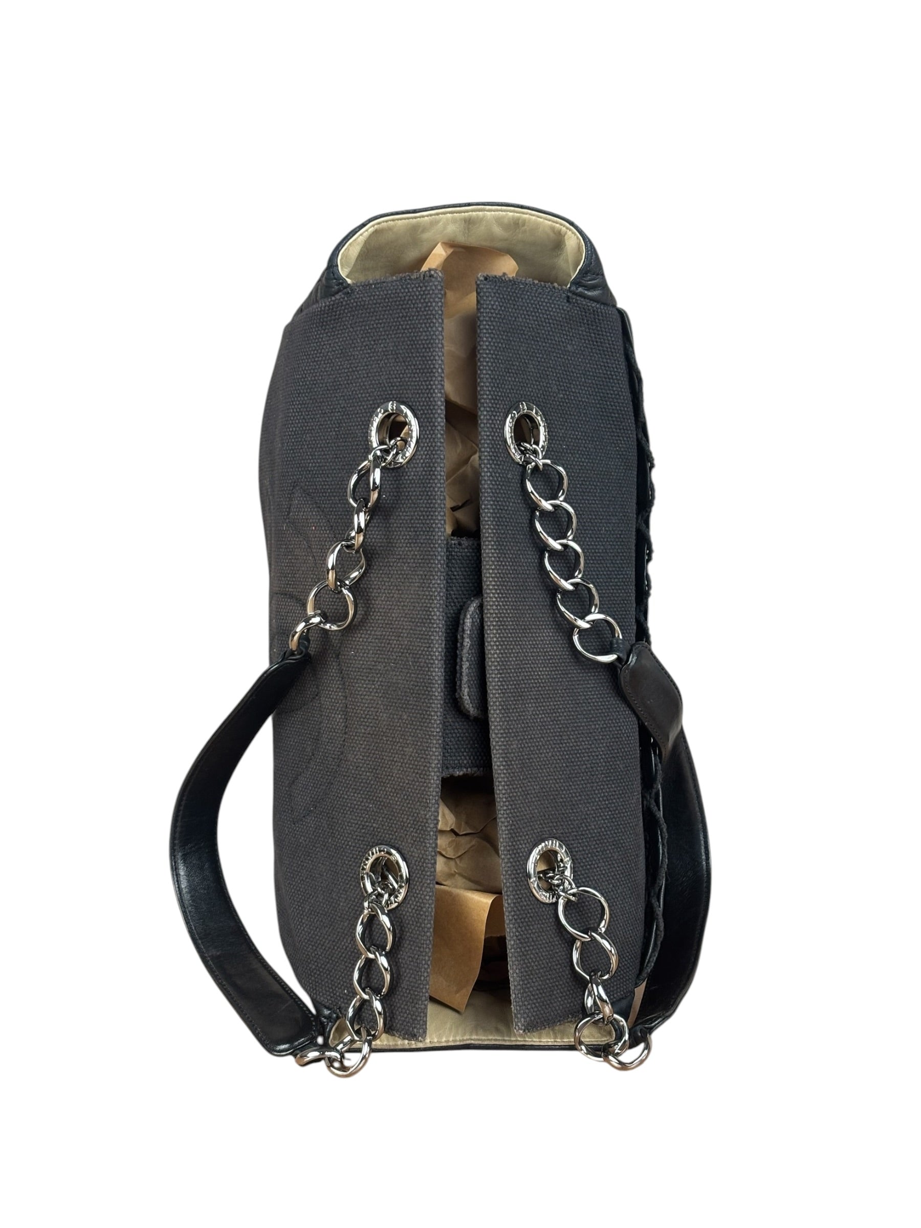Chanel Vintage Canvas & Leather Chocolate Bar Fold-Over Tote Bag