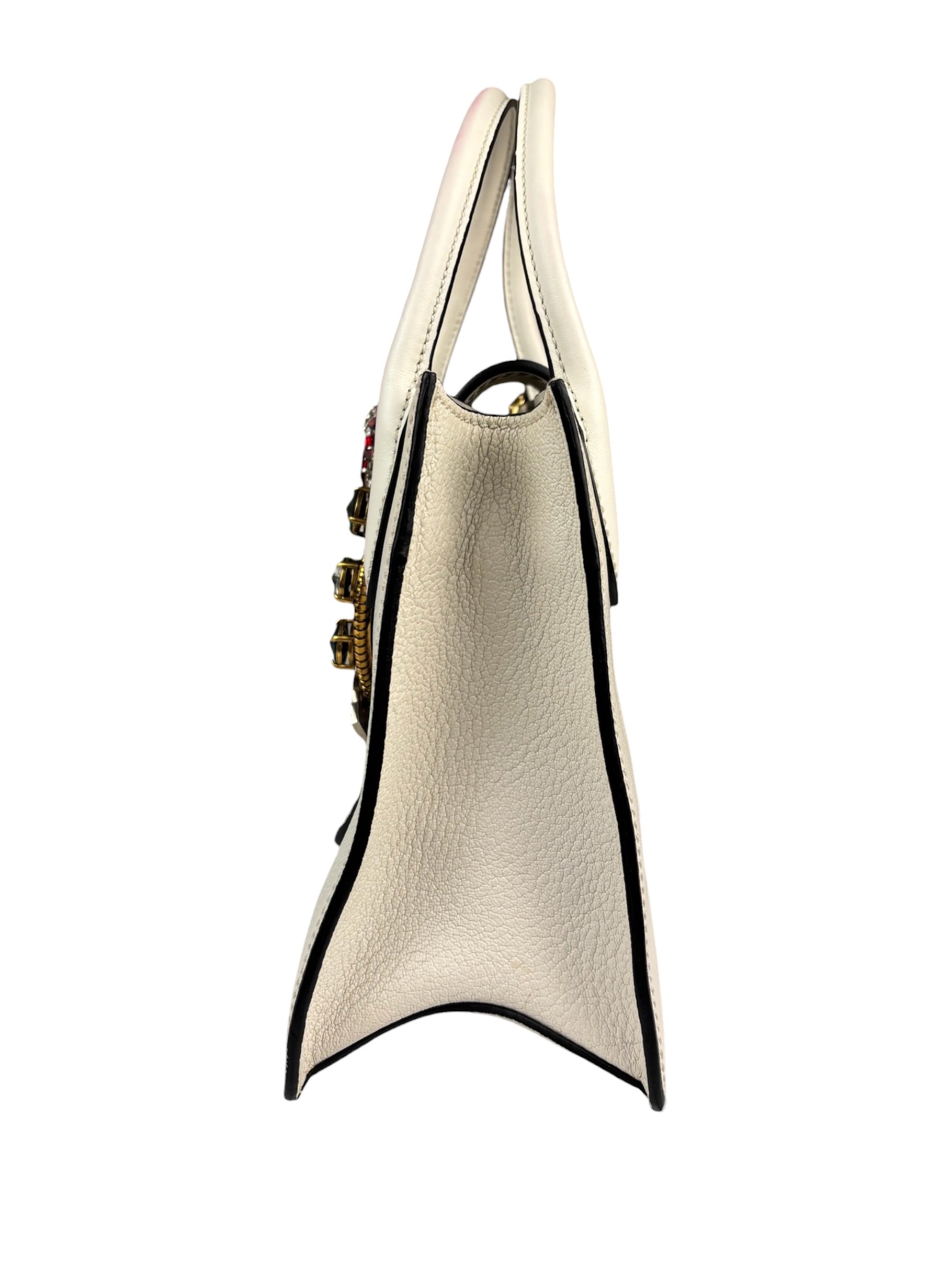 Miu Miu White Madras Ornate Crystal Jeweled Buckle Two-Way Bag