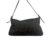 Fendi Black Leather Trim Zucca Mamma Baguette