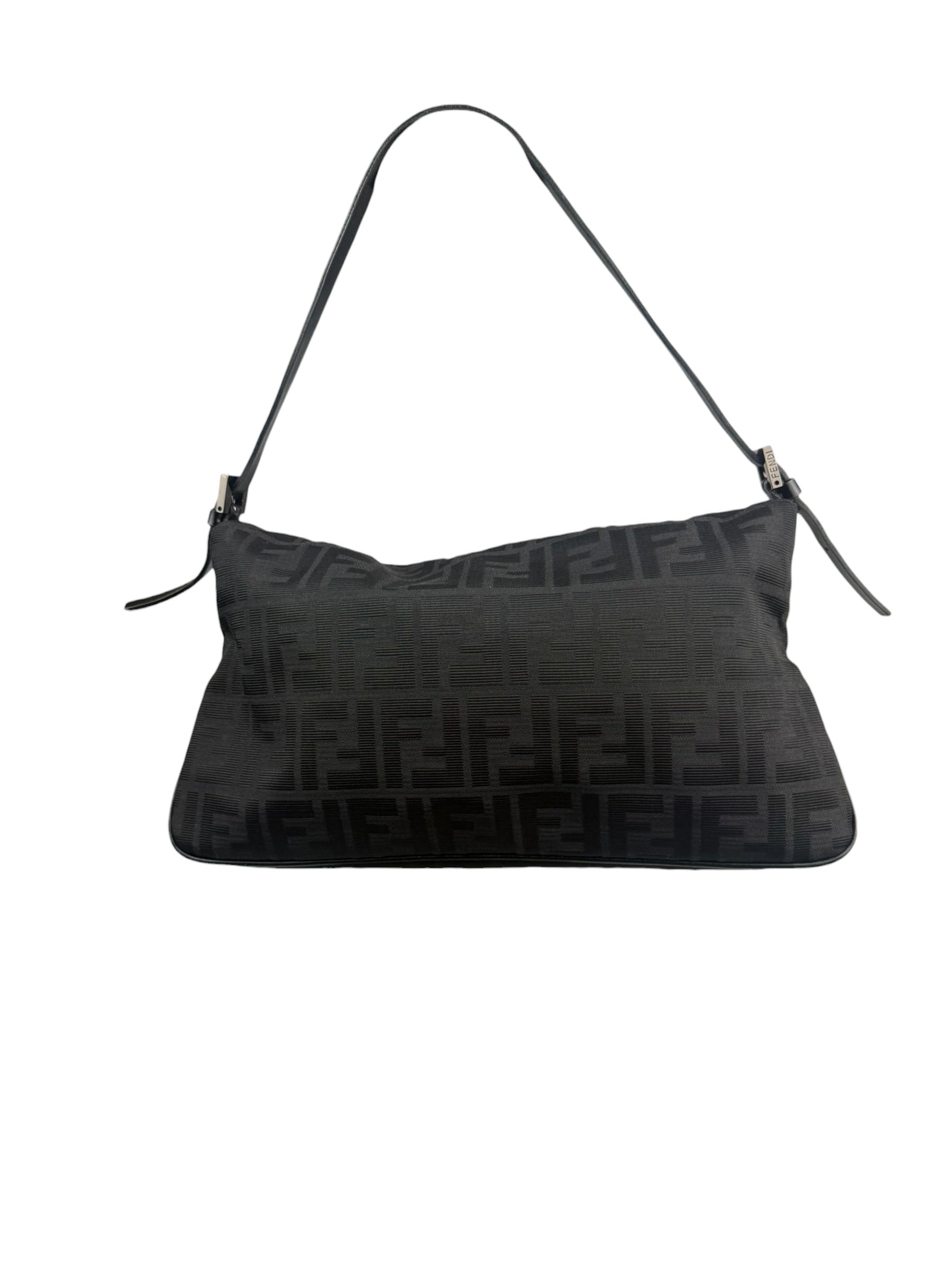 Fendi Black Leather Trim Zucca Mamma Baguette