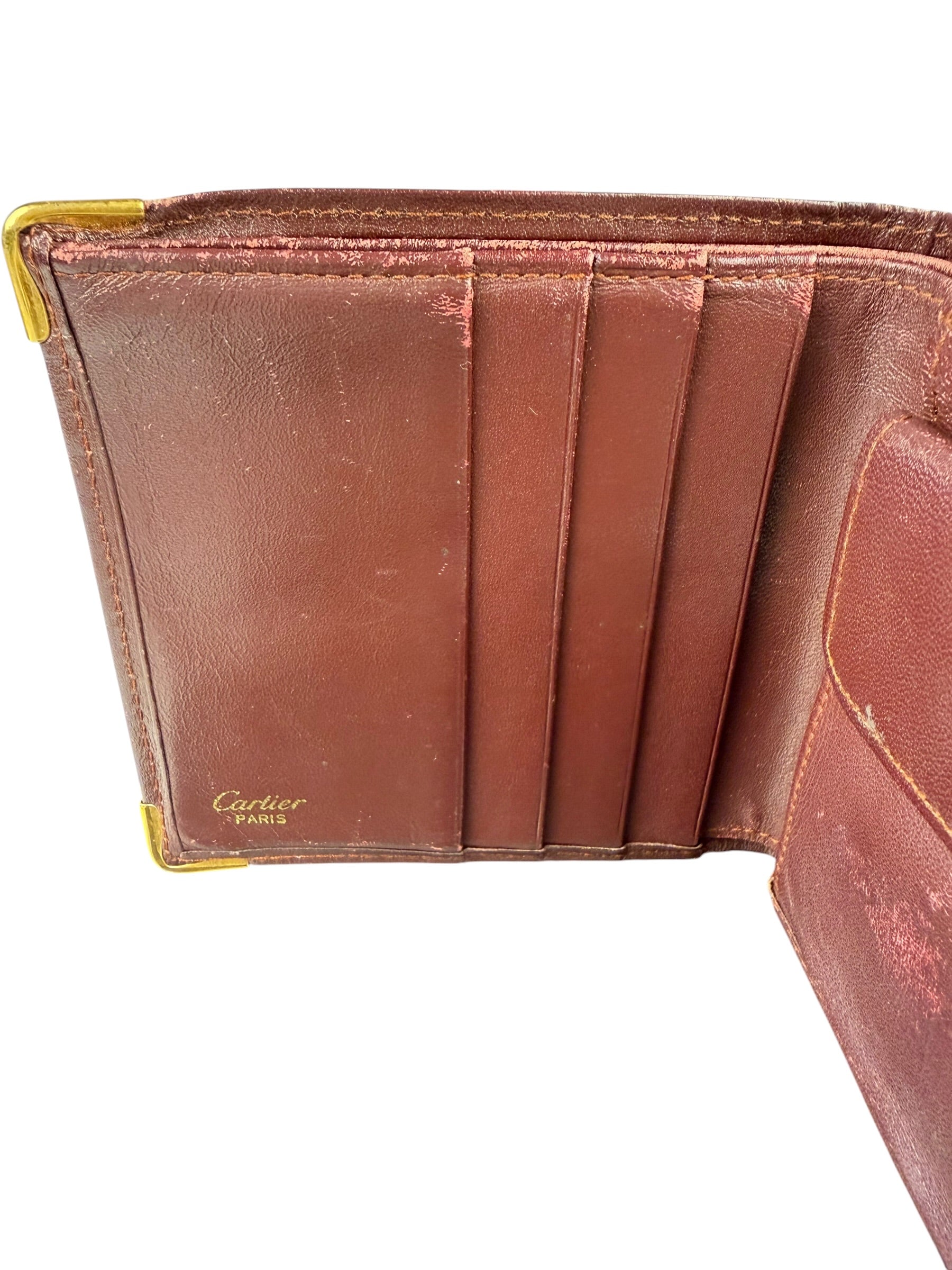 Cartier Vintage Bordeaux Burgundy Leather Bifold Wallet