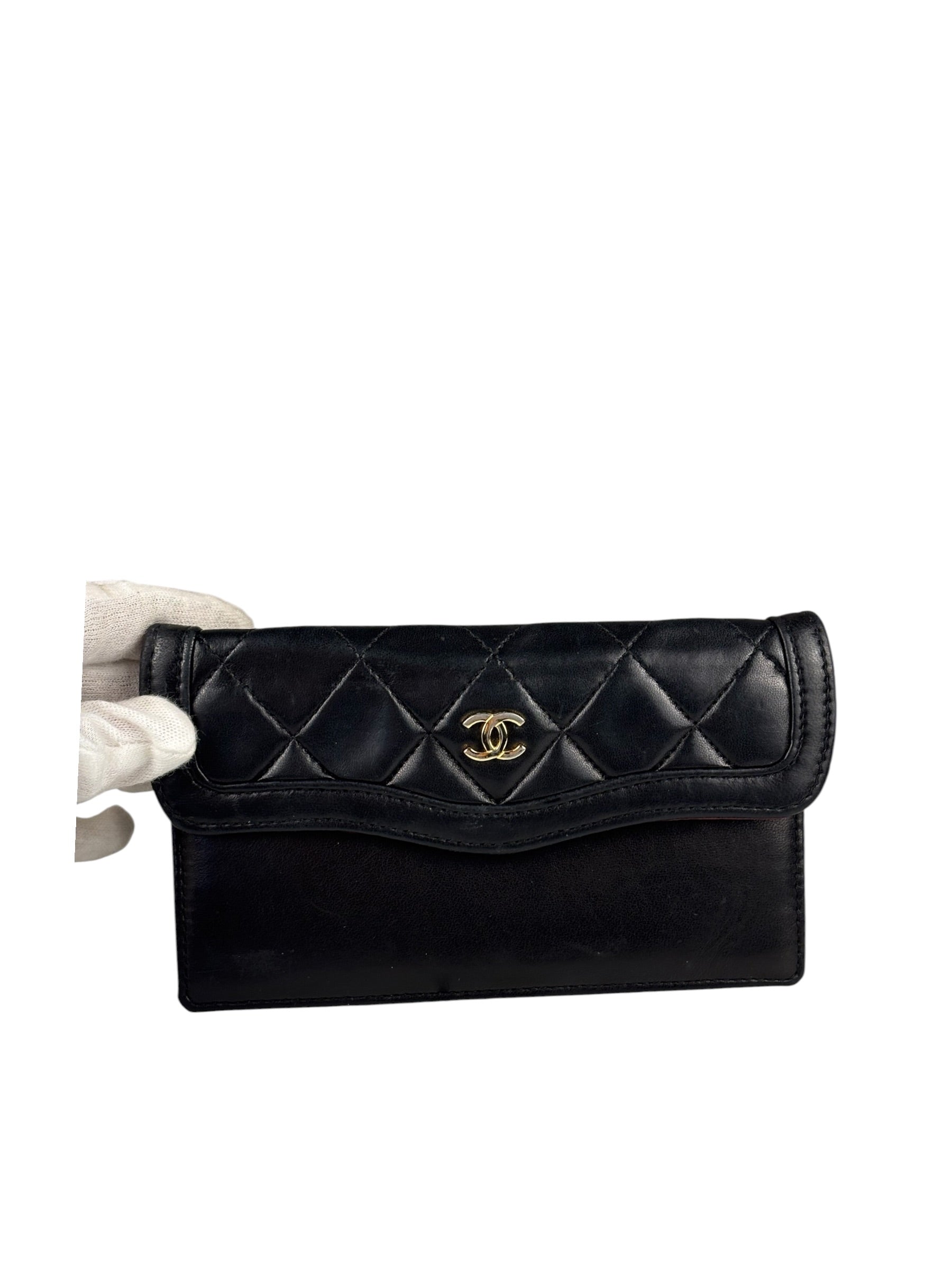 Chanel Vintage Black Leather Double Flap Shoulder Bag 1999