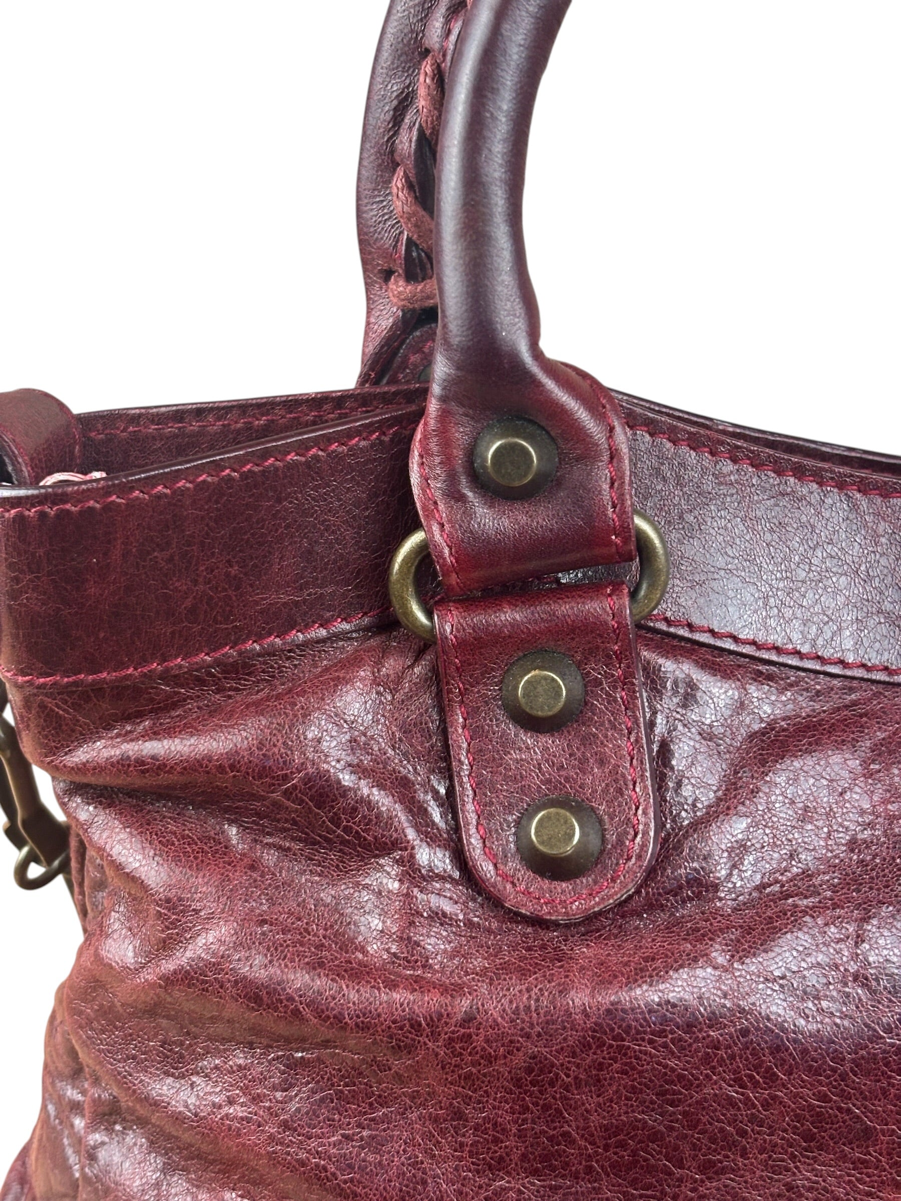 Balenciaga Vintage Burgundy Leather Moto City Two-Way Bag
