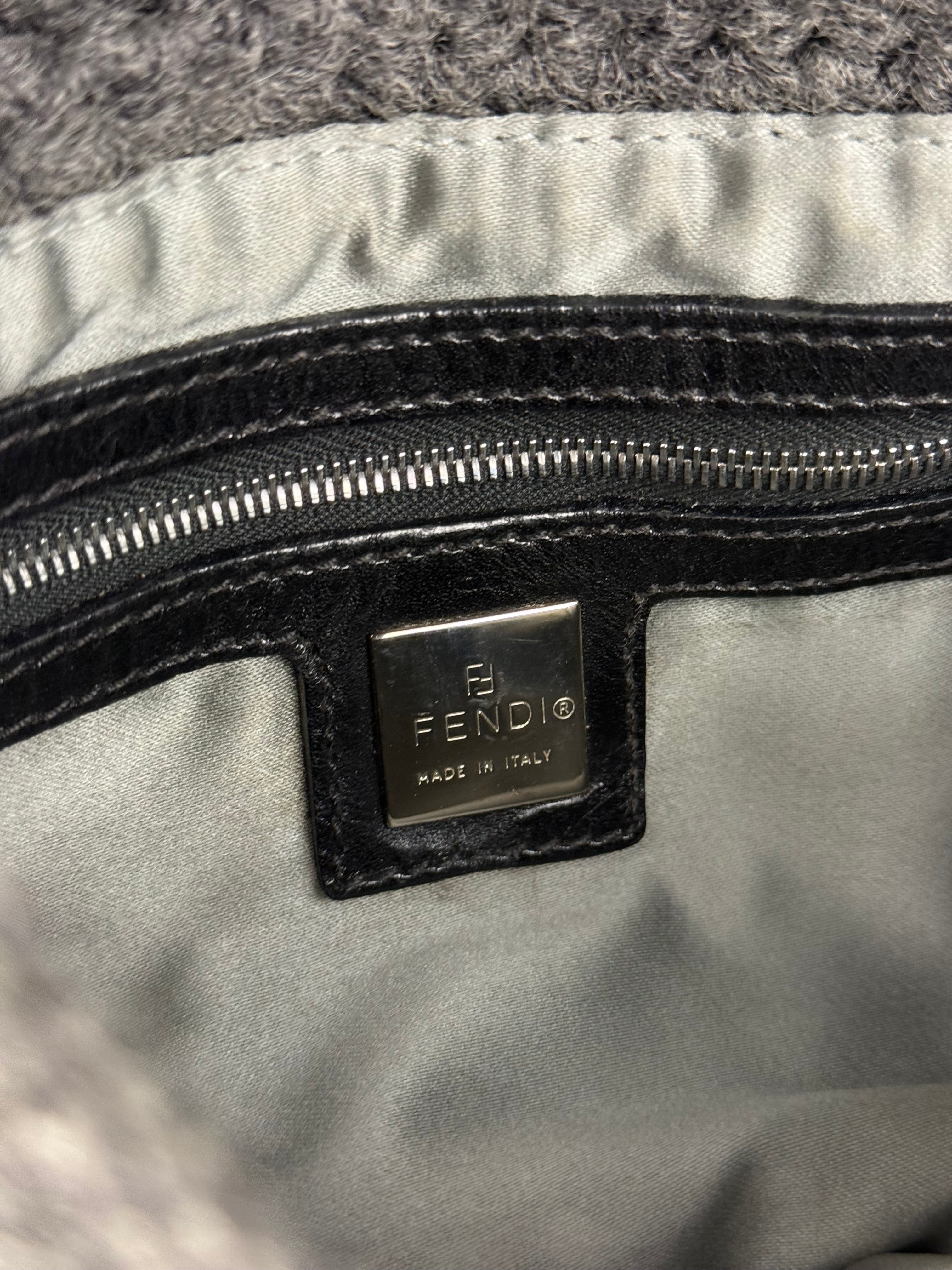 Fendi Grey Wool Crochet FF Baguette Shoulder Bag