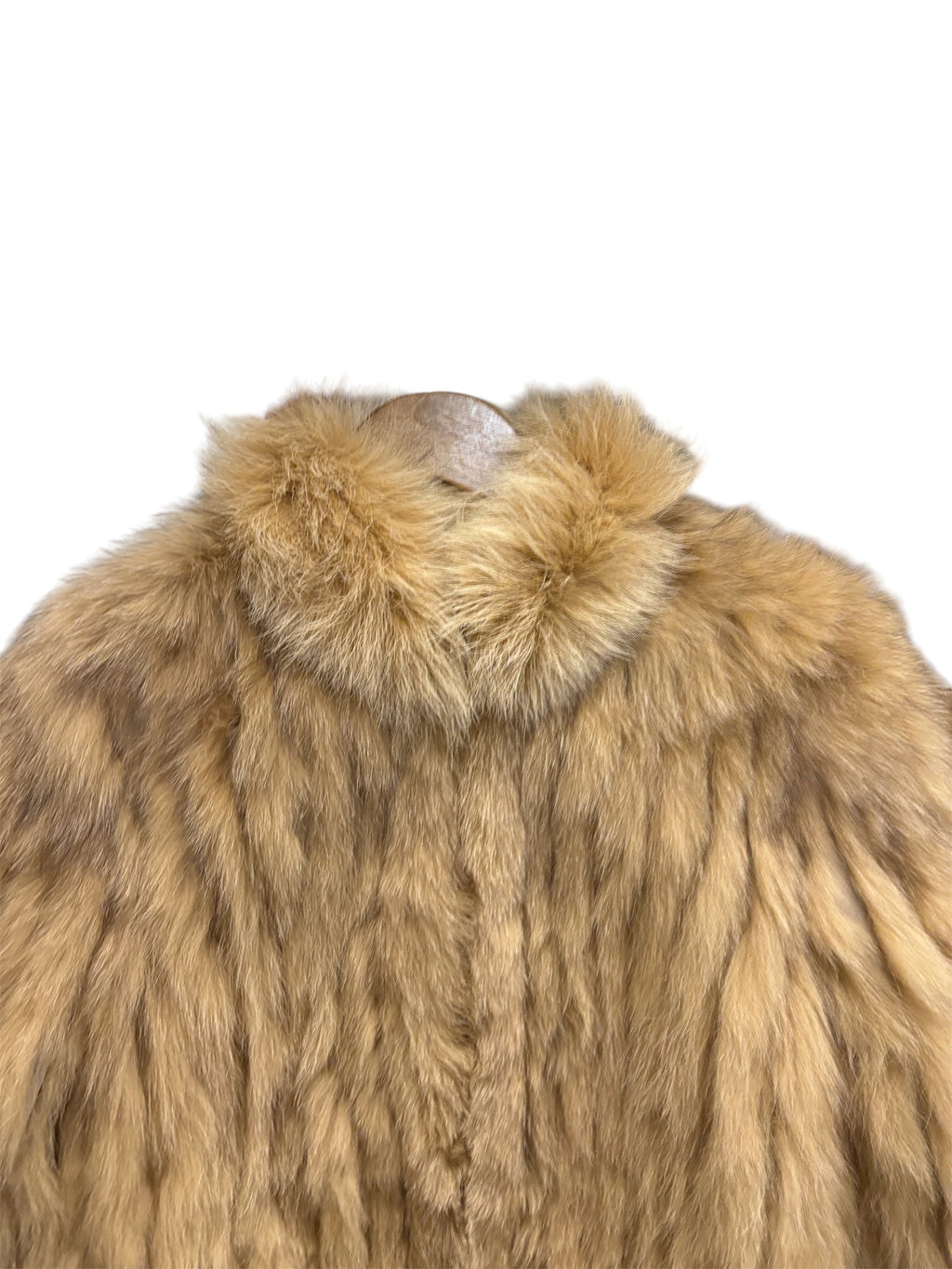 Vintage Beige Saga Fox Zip-Up Leather Trim Fur Coat
