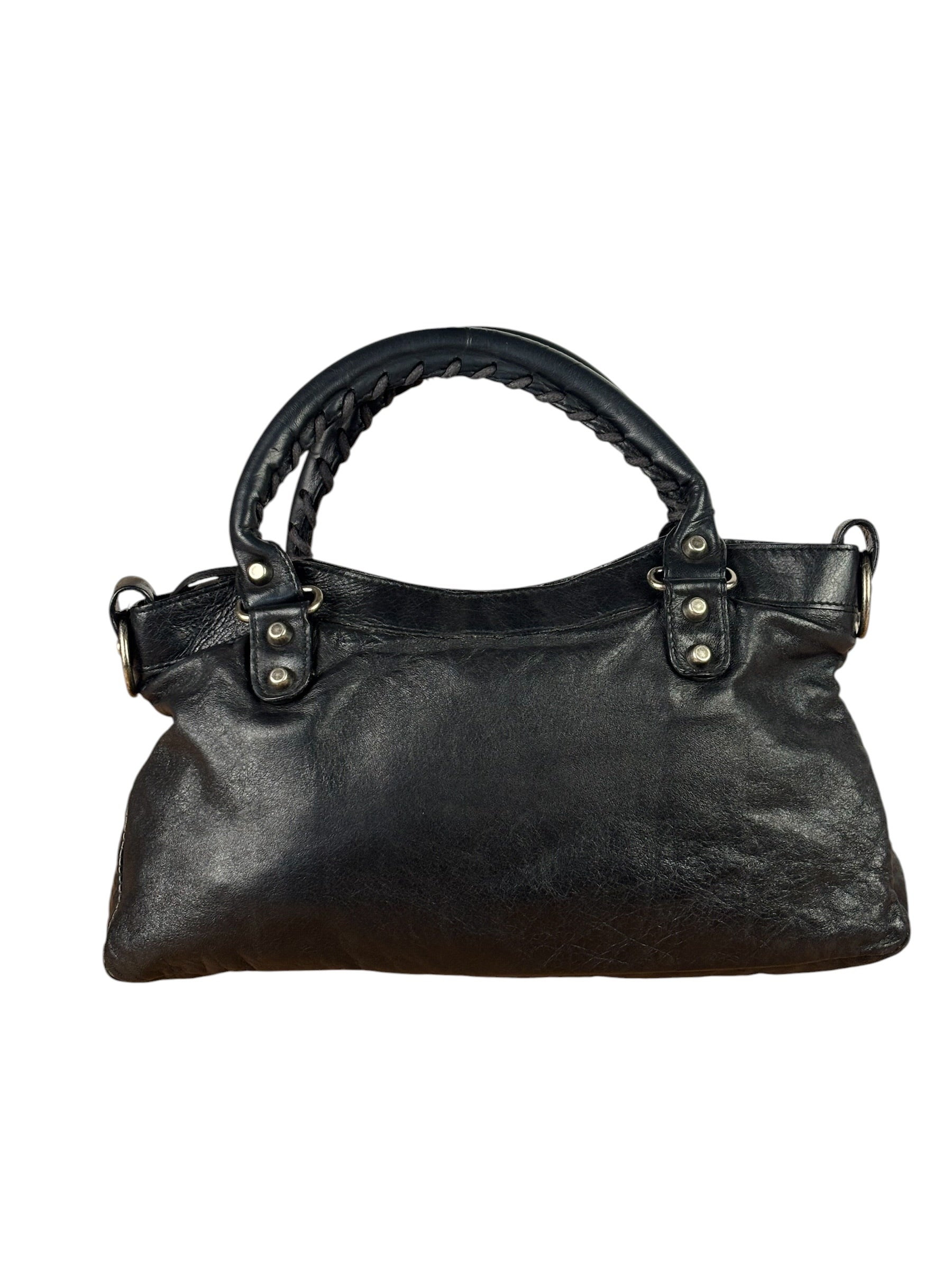 Balenciaga Black Leather Moto City Two-Way Bag