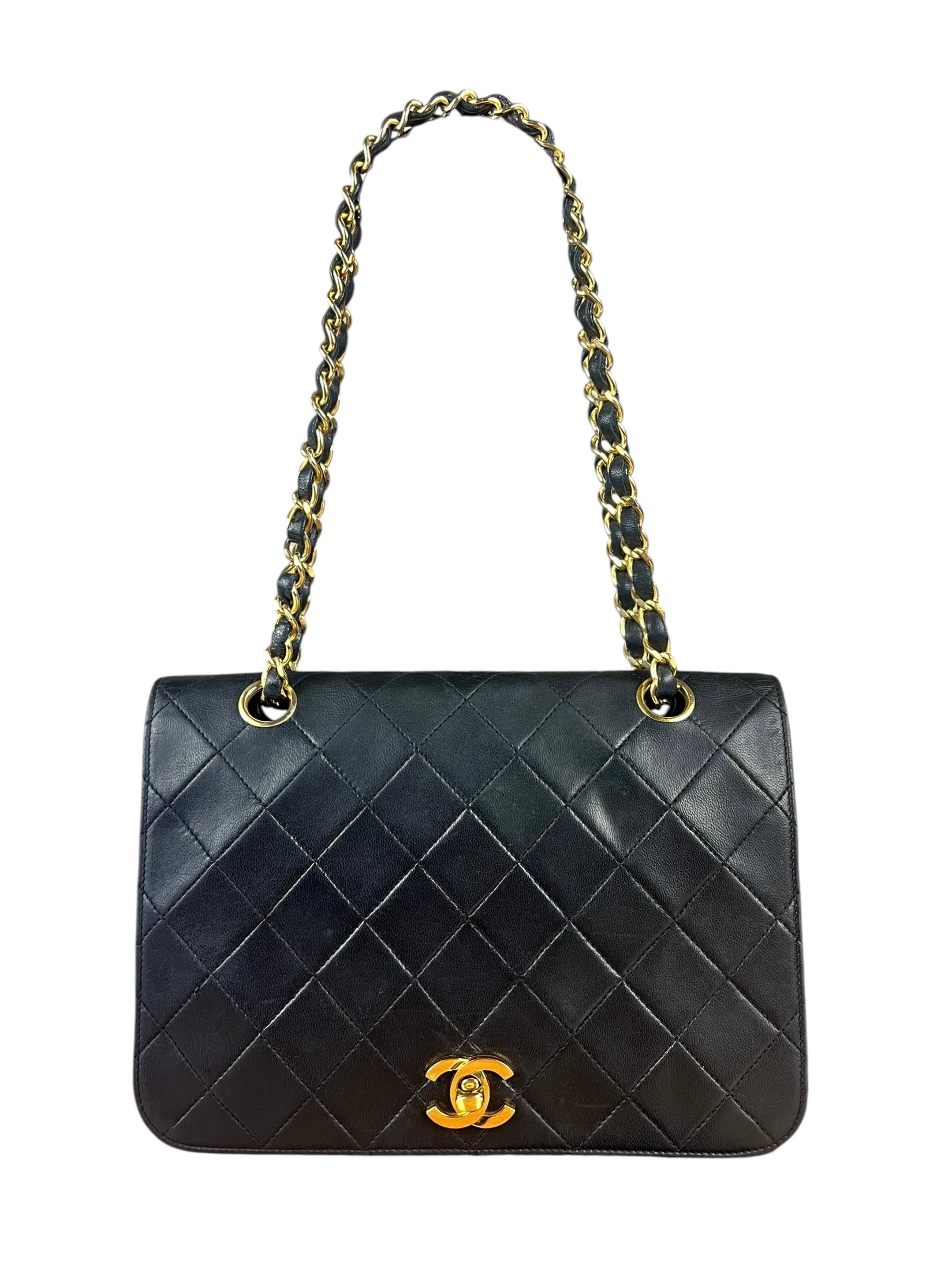 Chanel CC Vintage Black Quilted Chain Flap Bag