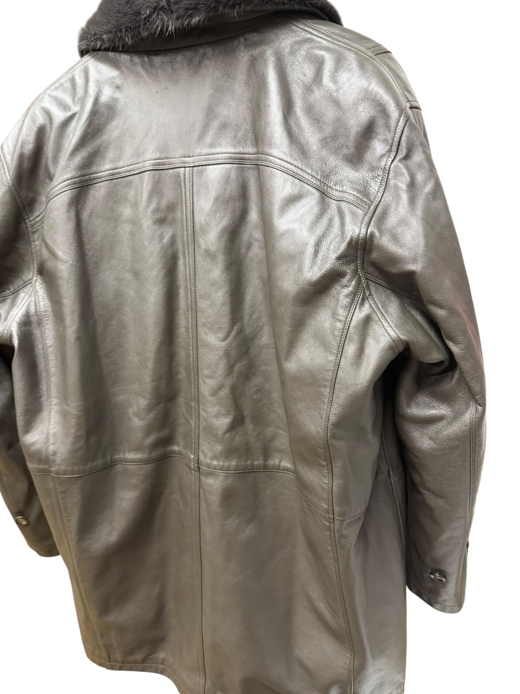 Vintage Grey Fur Lined Leather Blazer Coat