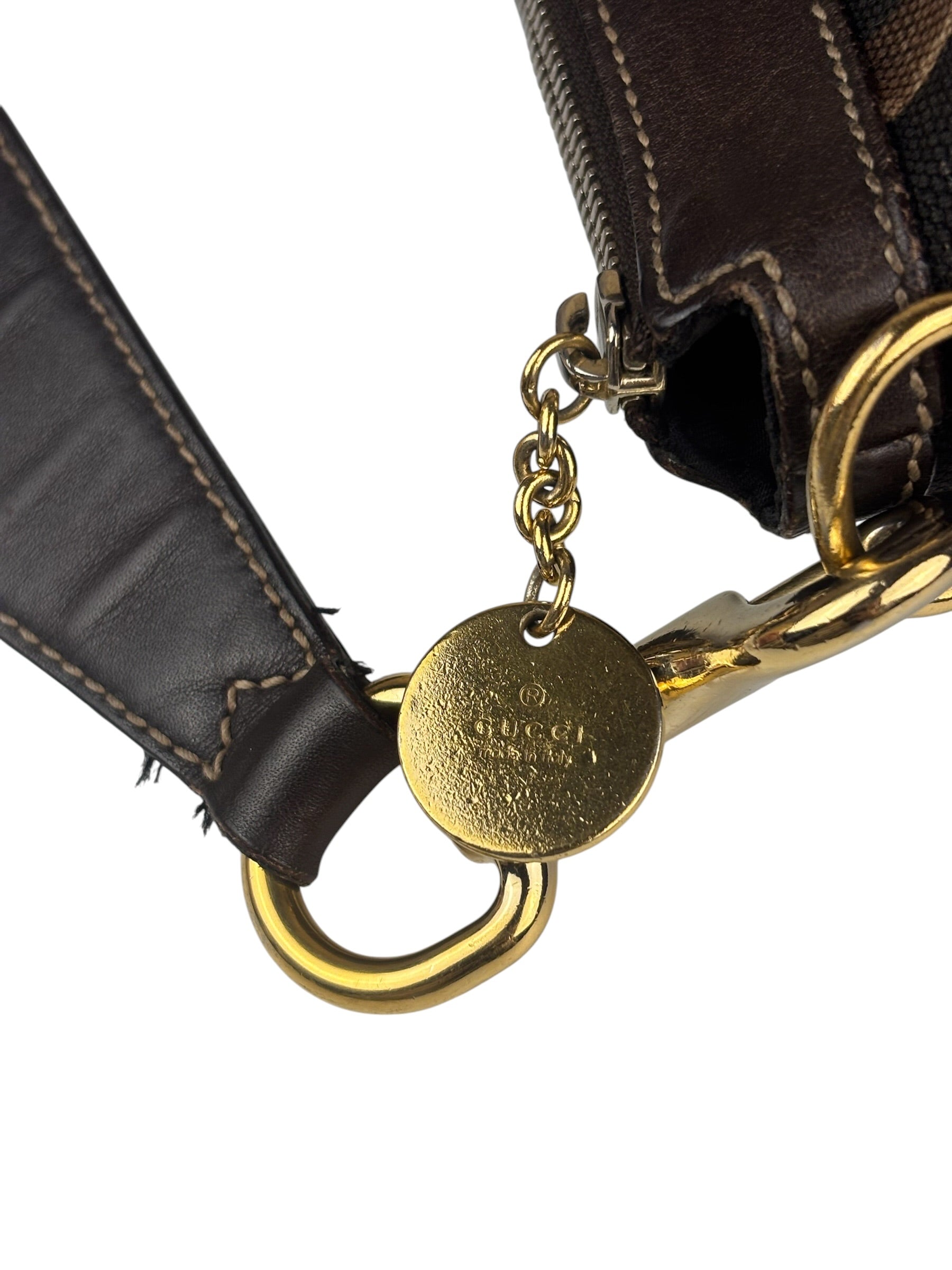 Gucci Black/Brown Leather Trim Half-Moon Hobo Bag