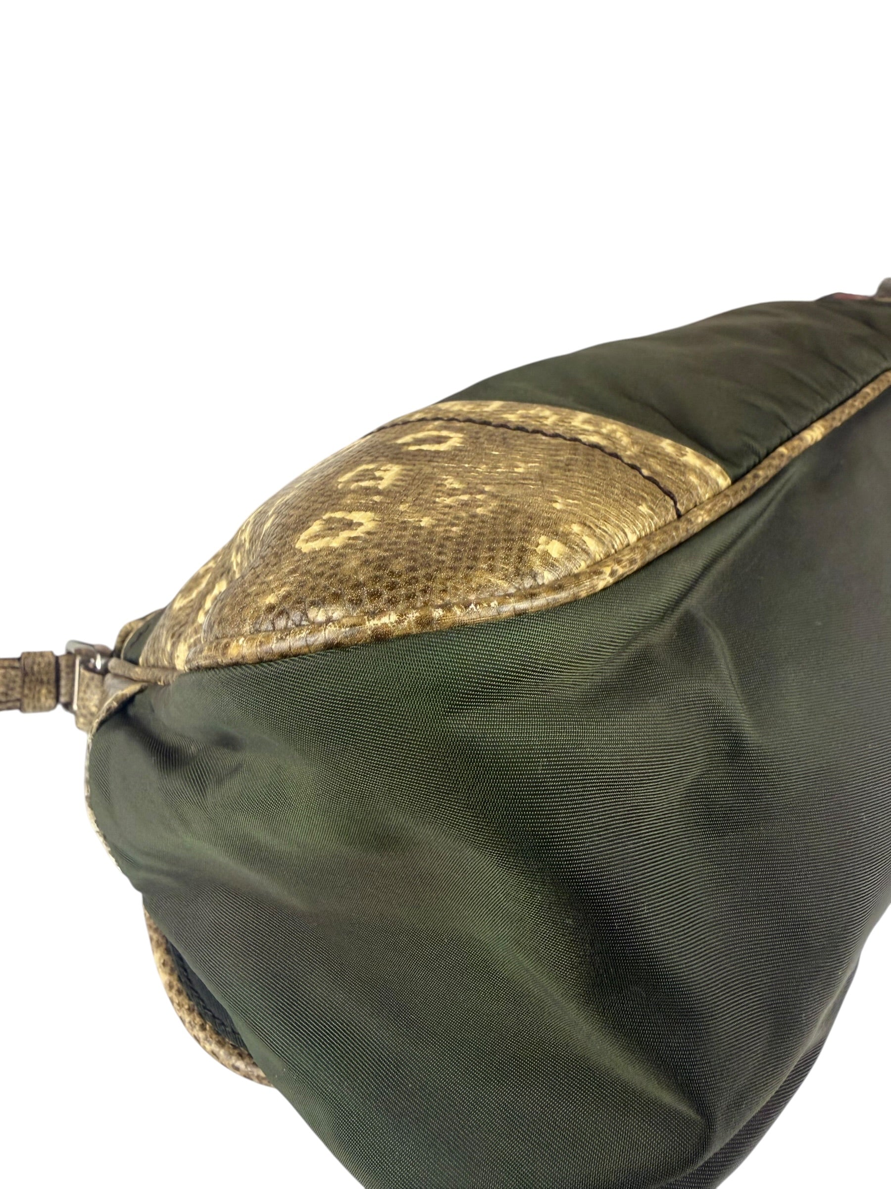 Prada Vintage Kakhi Green Nylon Shoulder Bag