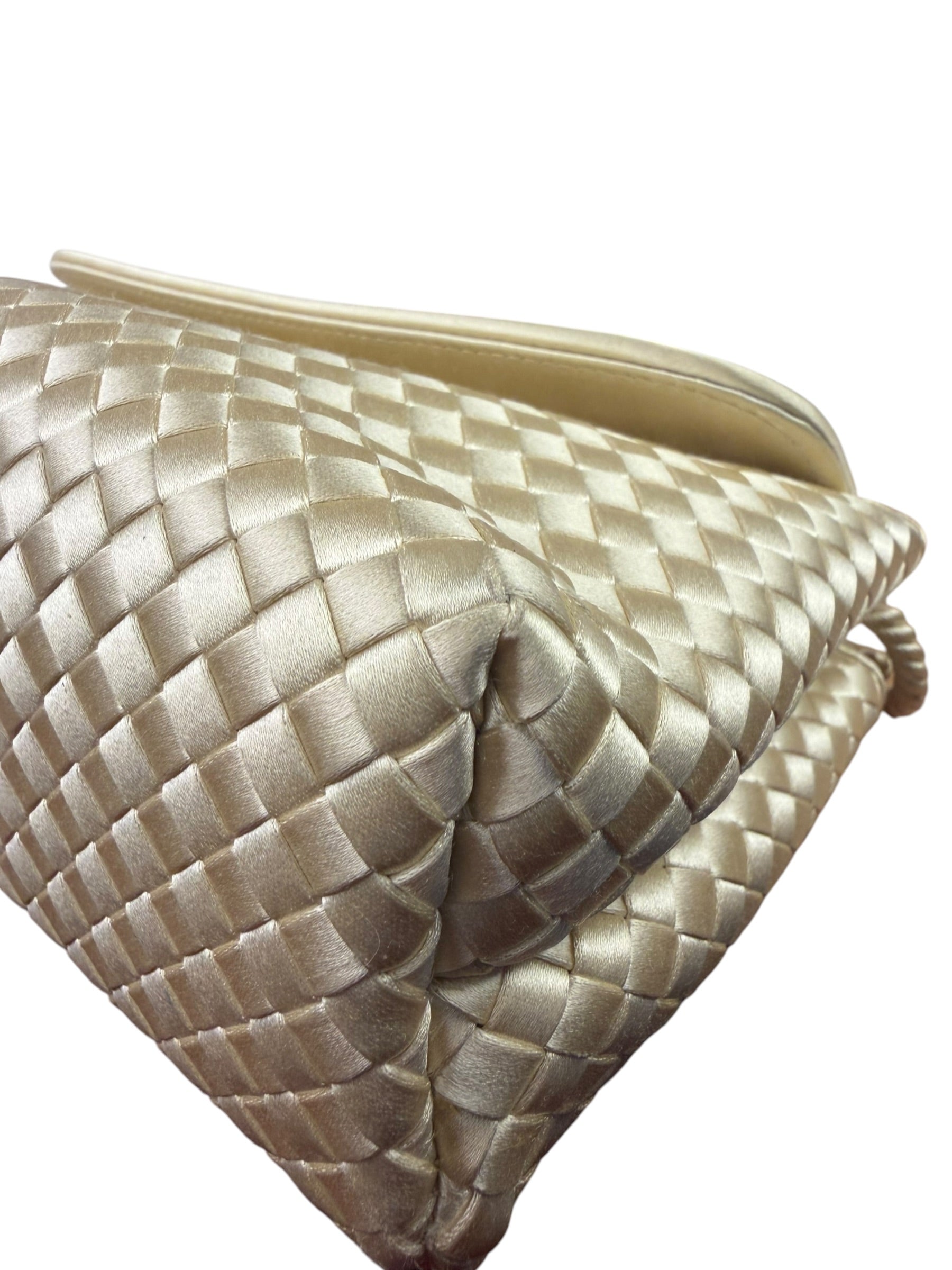 Bottega Veneta Vintage Cream Satin Intrecciato Mini Shoulder Bag