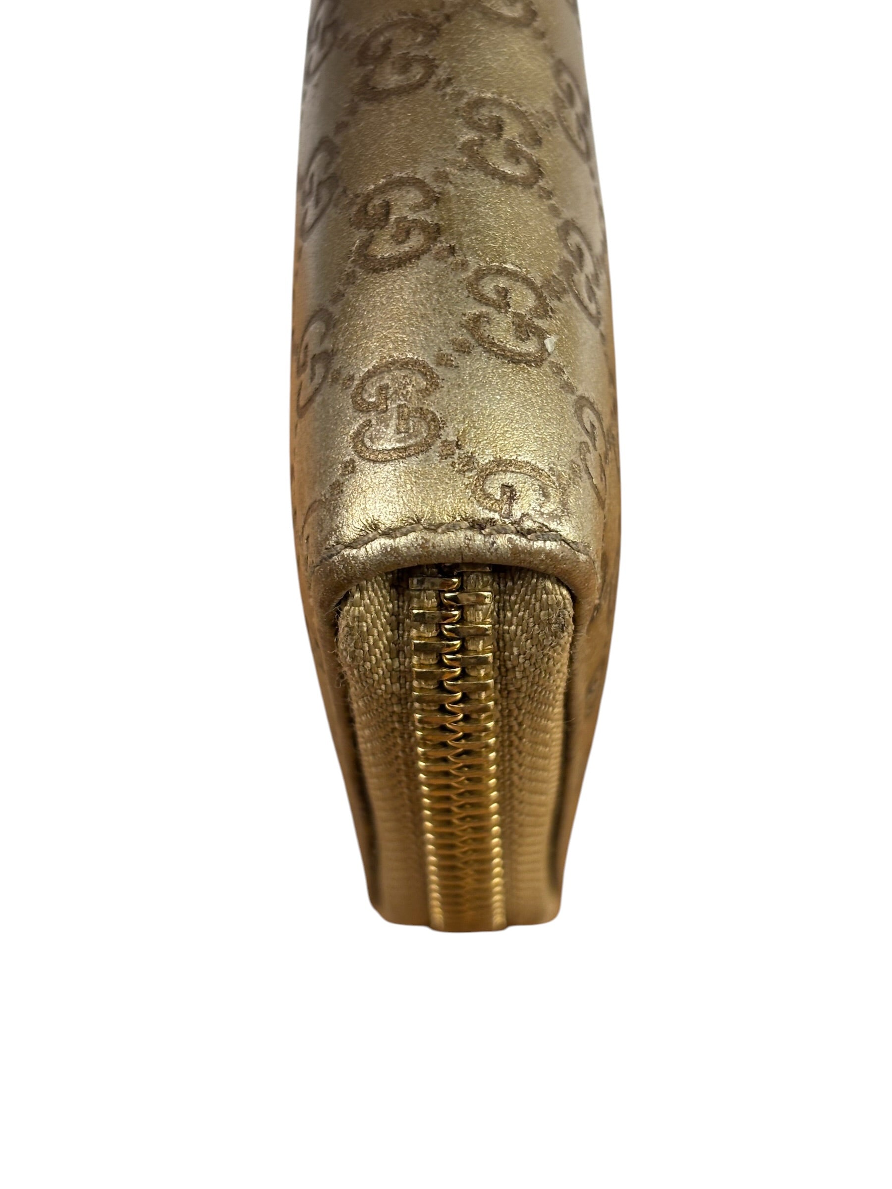 Gucci Metallic Gold Patent Leather GG Zippy Compressed Wallet