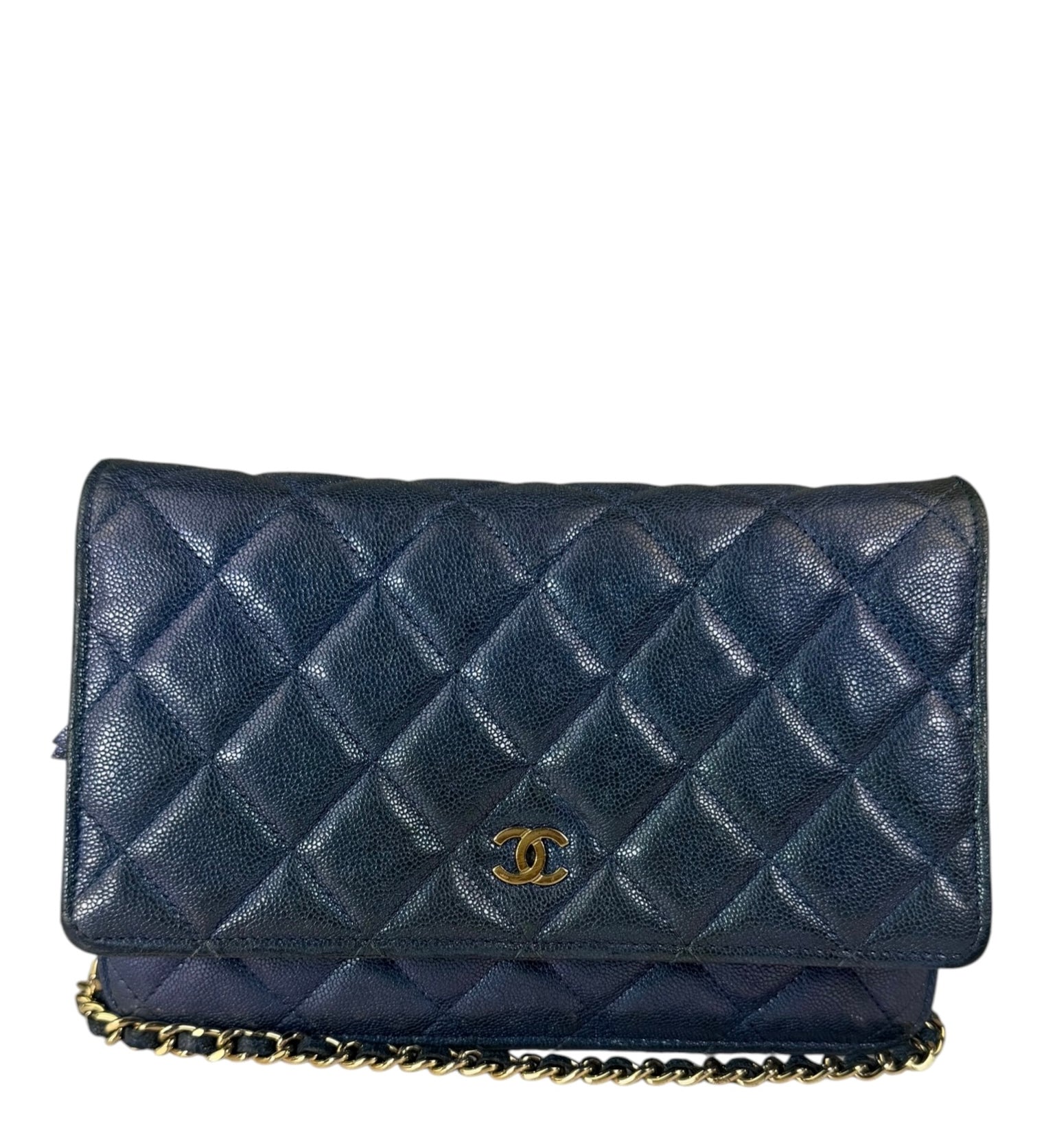 Chanel Peal Blue Caviar Quilted Leather Iridescent Wallet On Chain 2019
