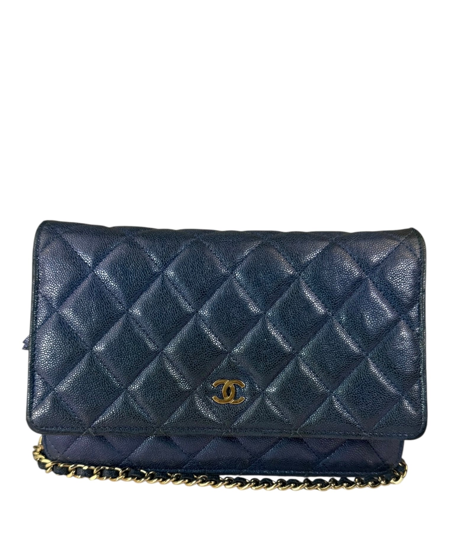 Chanel Peal Blue Caviar Quilted Leather Iridescent Wallet On Chain 2019