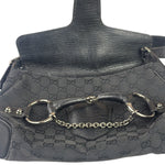 Gucci Black Leather Trim Horsebit GG Chain Shoulder Bag