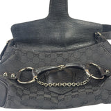 Gucci Black Leather Trim Horsebit GG Chain Shoulder Bag